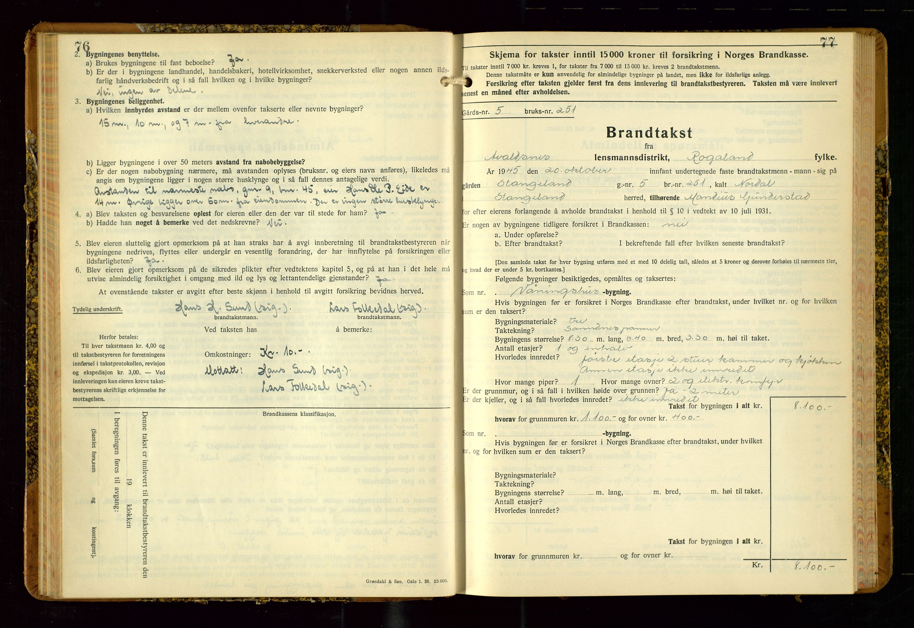 Avaldsnes lensmannskontor, AV/SAST-A-100286/Gob/L0002: "Branntakstprotokoll for Avaldsnes lensmannsdistrikt Rogaland fylke", 1940-1950, s. 76-77