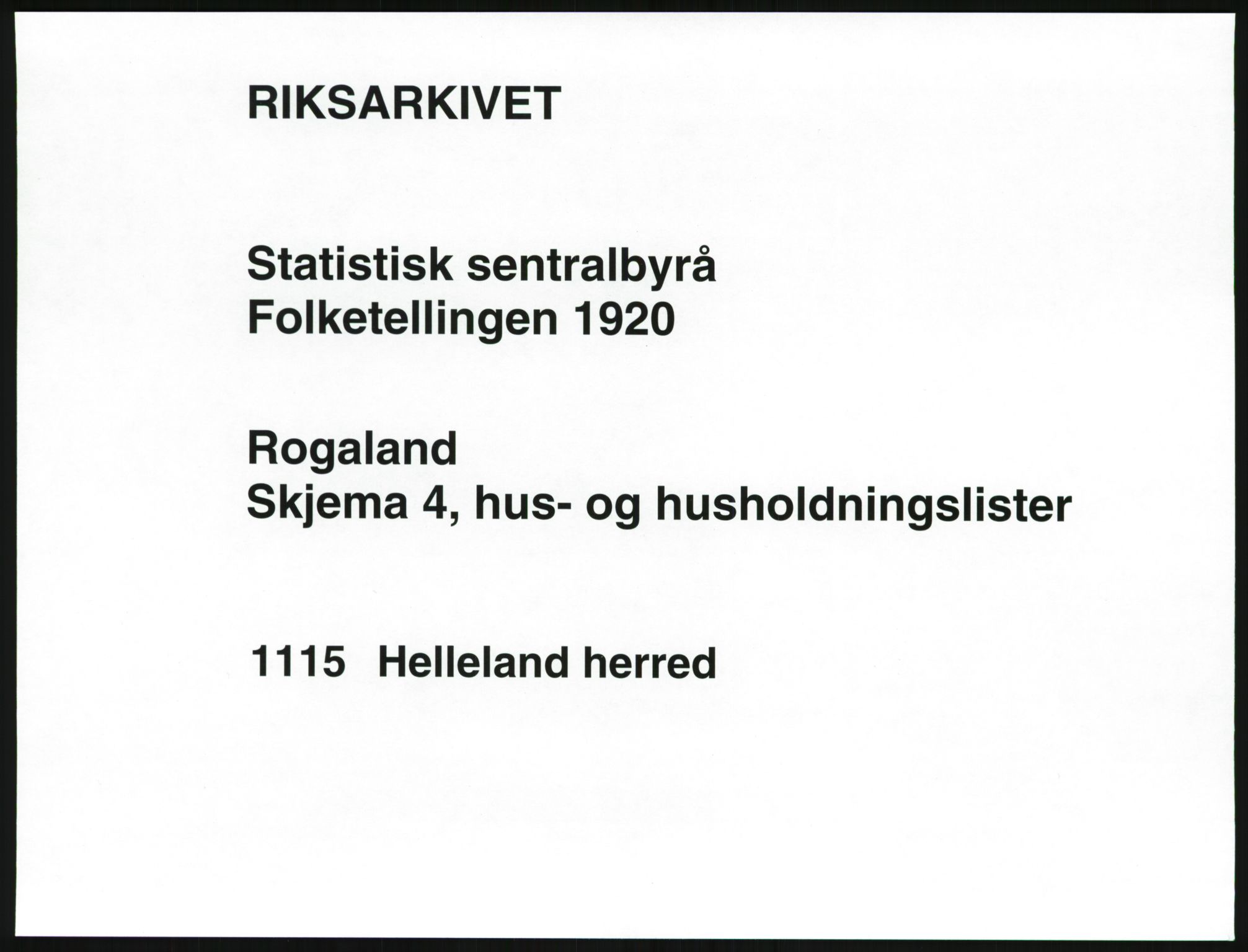 SAST, Folketelling 1920 for 1115 Helleland herred, 1920, s. 25