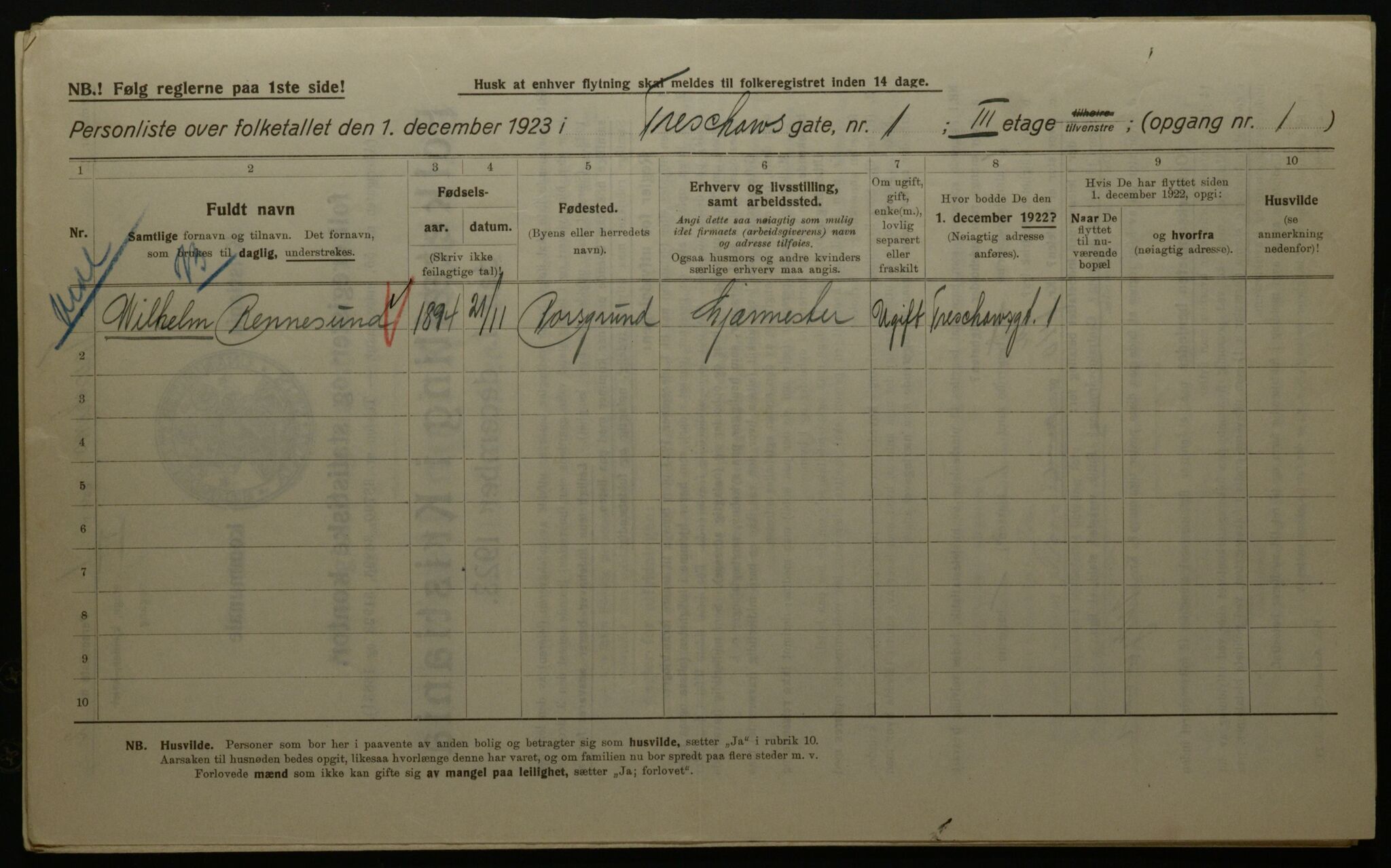 OBA, Kommunal folketelling 1.12.1923 for Kristiania, 1923, s. 127330