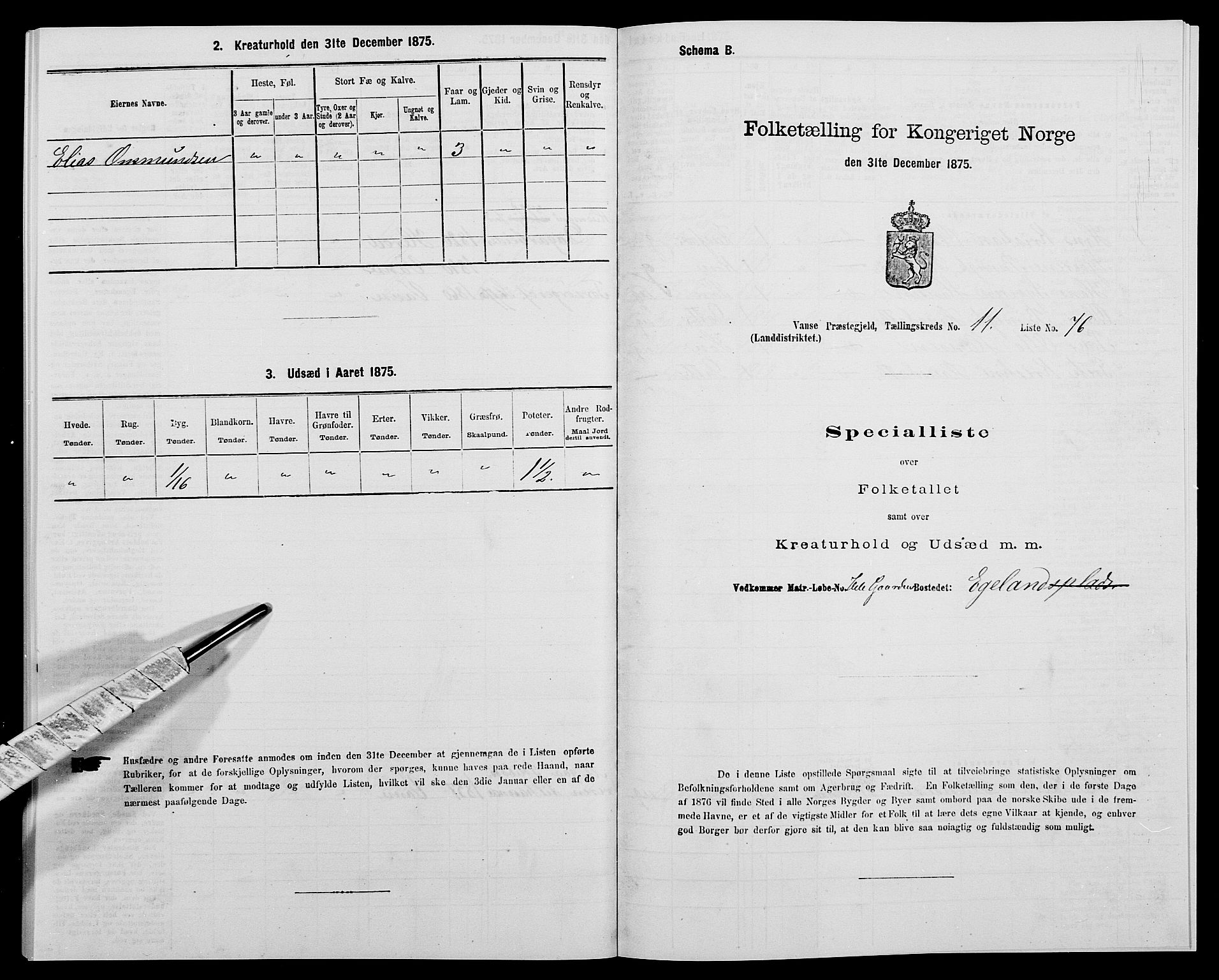 SAK, Folketelling 1875 for 1041L Vanse prestegjeld, Vanse sokn og Farsund landsokn, 1875, s. 2140