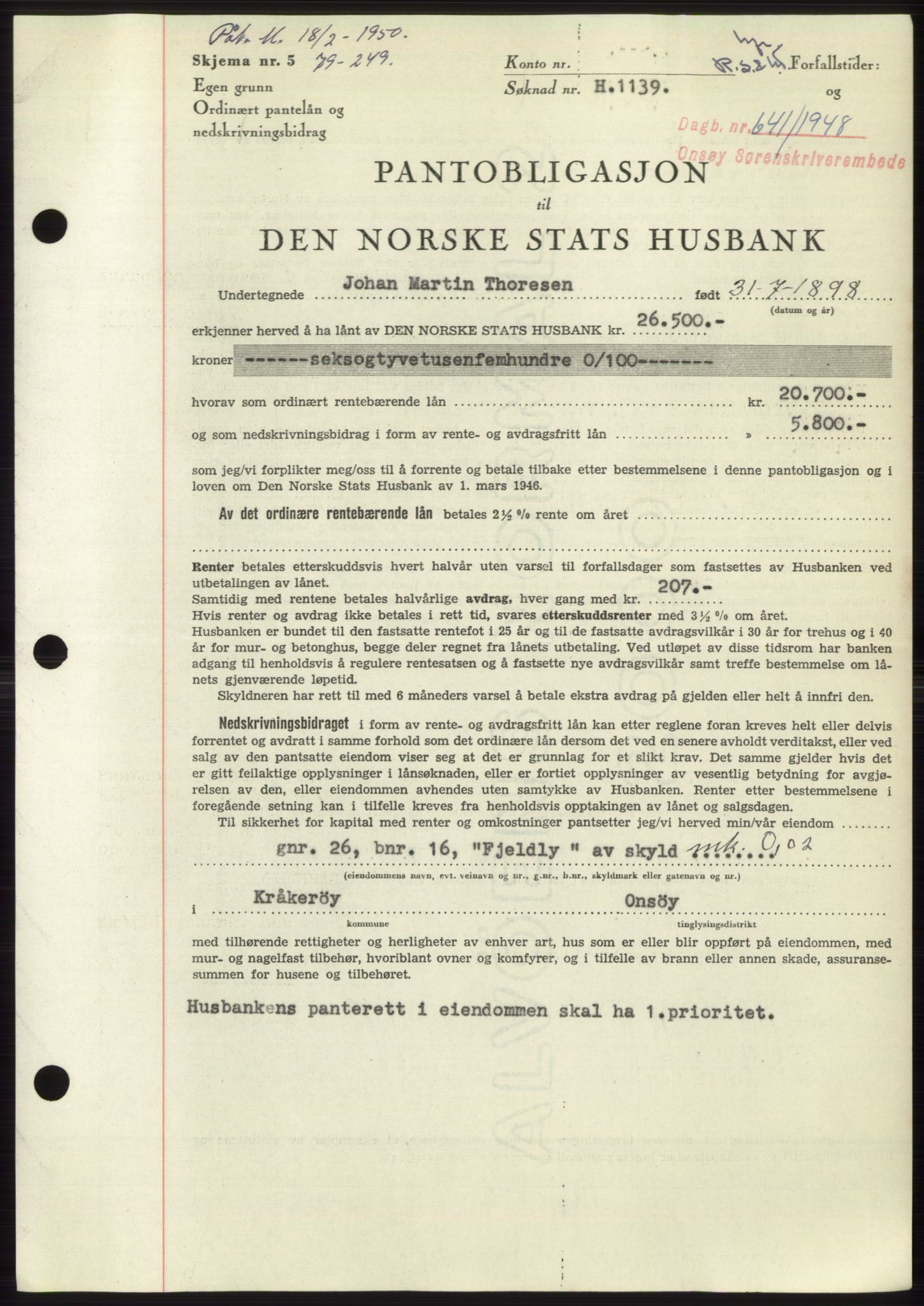 Onsøy sorenskriveri, SAO/A-10474/G/Ga/Gac/L0006: Pantebok nr. B 12-6, 1947-1948, Dagboknr: 641/1948
