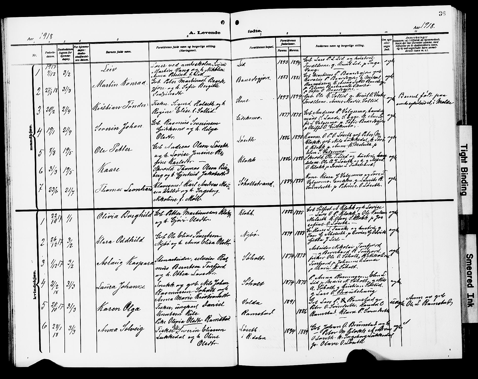 Ministerialprotokoller, klokkerbøker og fødselsregistre - Møre og Romsdal, AV/SAT-A-1454/522/L0328: Klokkerbok nr. 522C07, 1909-1925, s. 36