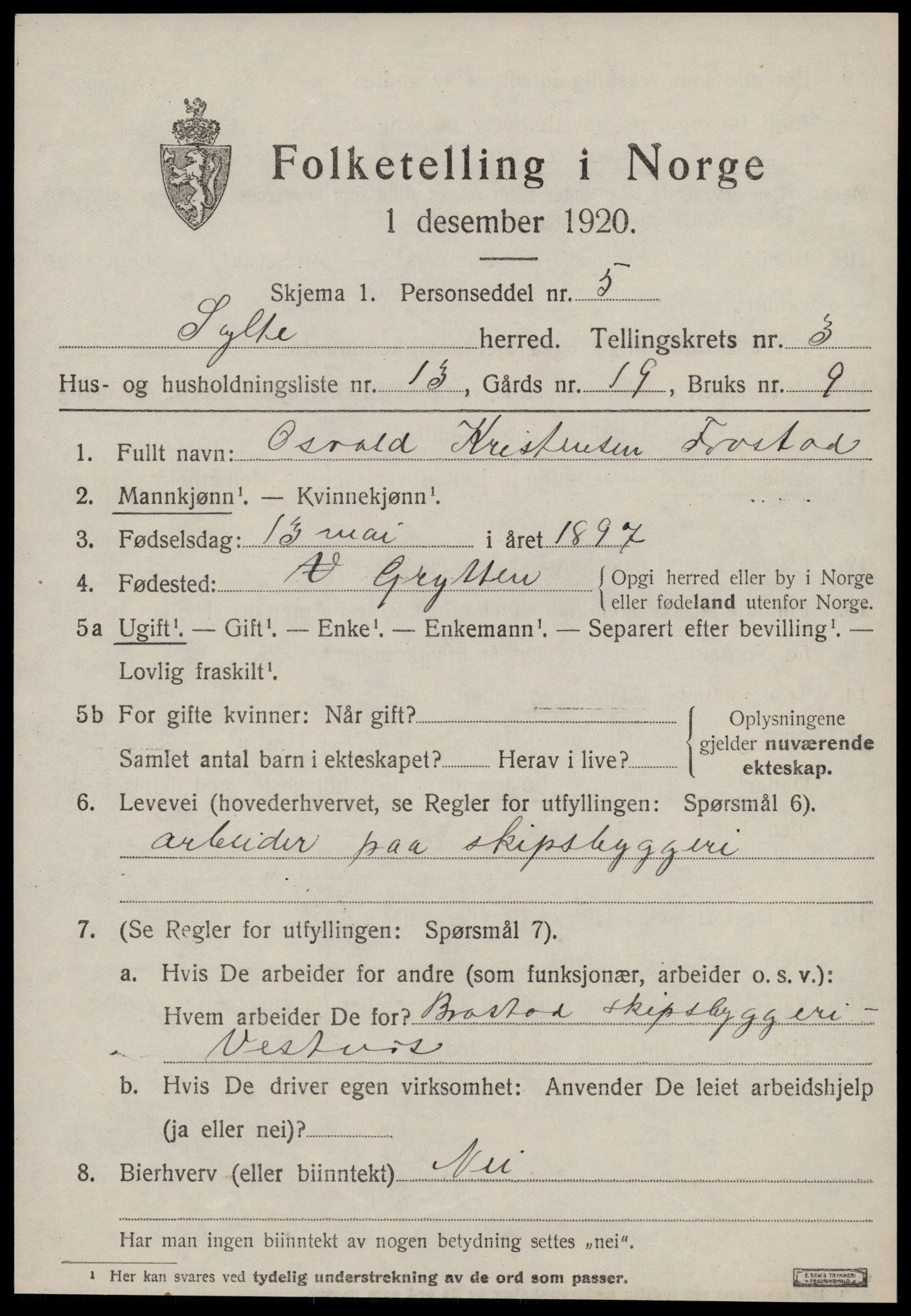 SAT, Folketelling 1920 for 1536 Sylte herred, 1920, s. 1917