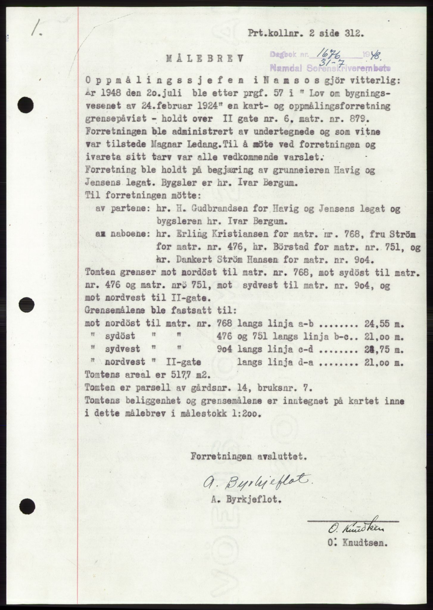 Namdal sorenskriveri, SAT/A-4133/1/2/2C: Pantebok nr. -, 1948-1948, Dagboknr: 1676/1948