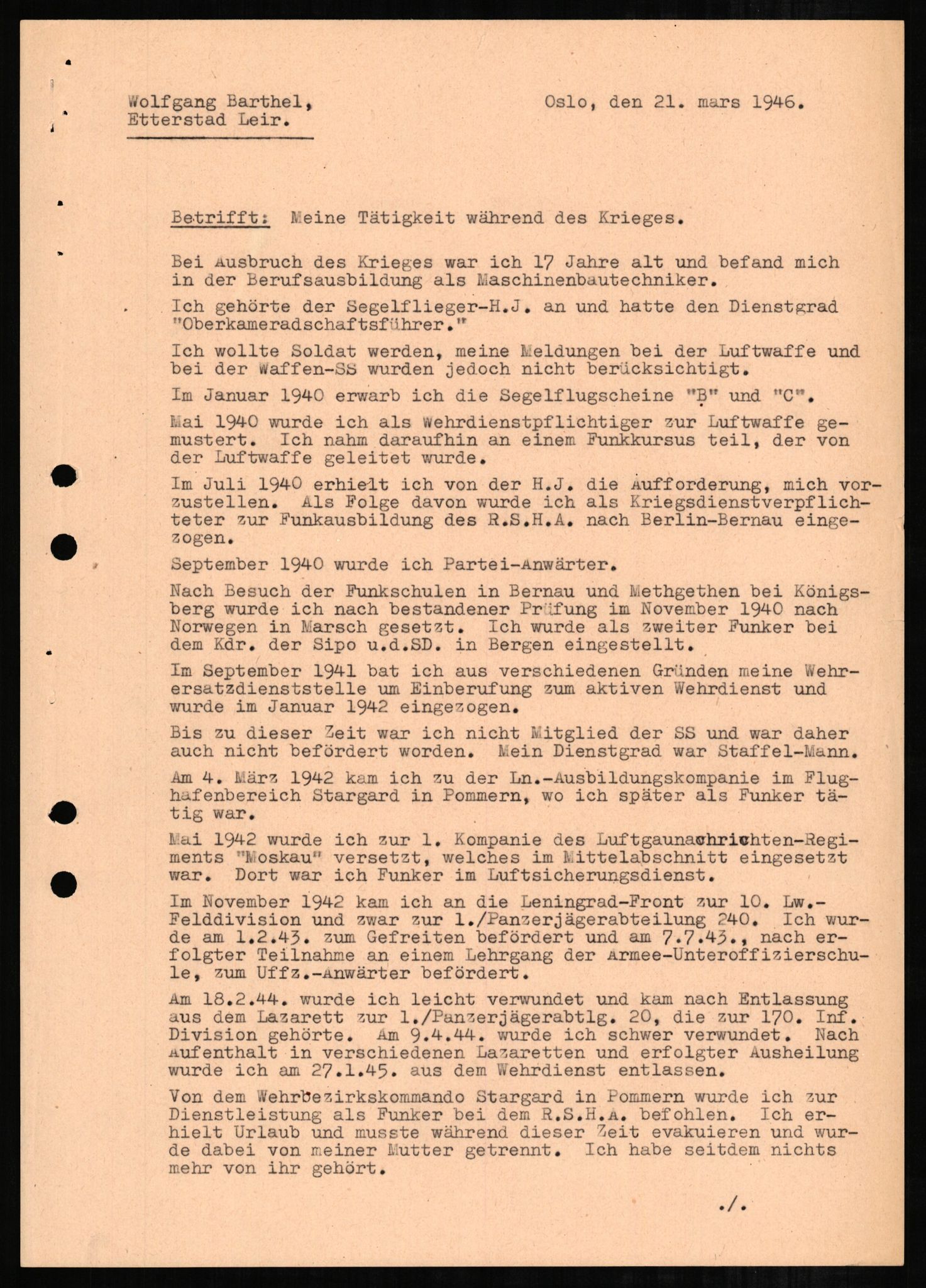 Forsvaret, Forsvarets overkommando II, AV/RA-RAFA-3915/D/Db/L0002: CI Questionaires. Tyske okkupasjonsstyrker i Norge. Tyskere., 1945-1946, s. 160