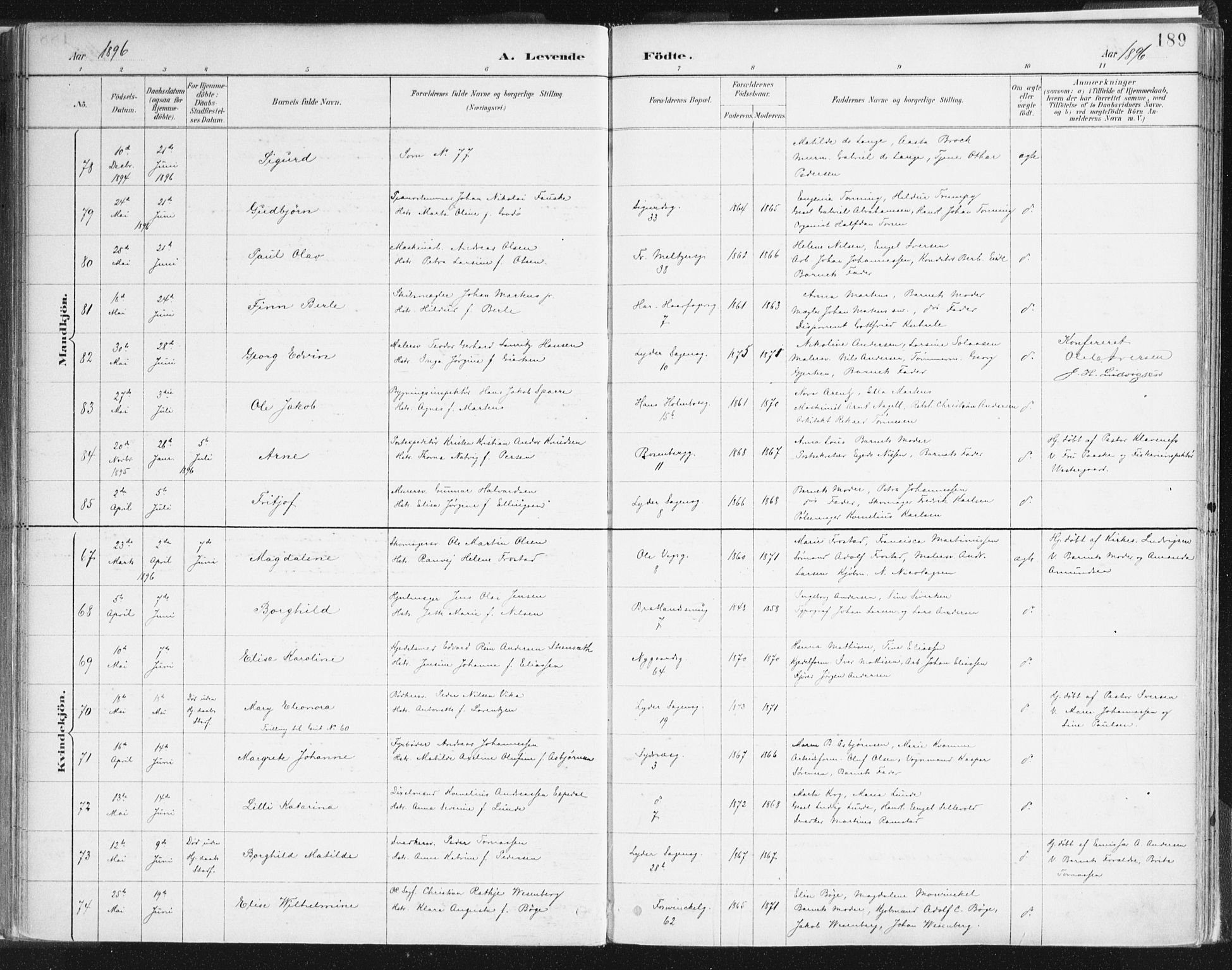 Johanneskirken sokneprestembete, SAB/A-76001/H/Haa/L0001: Ministerialbok nr. A 1, 1885-1900, s. 189