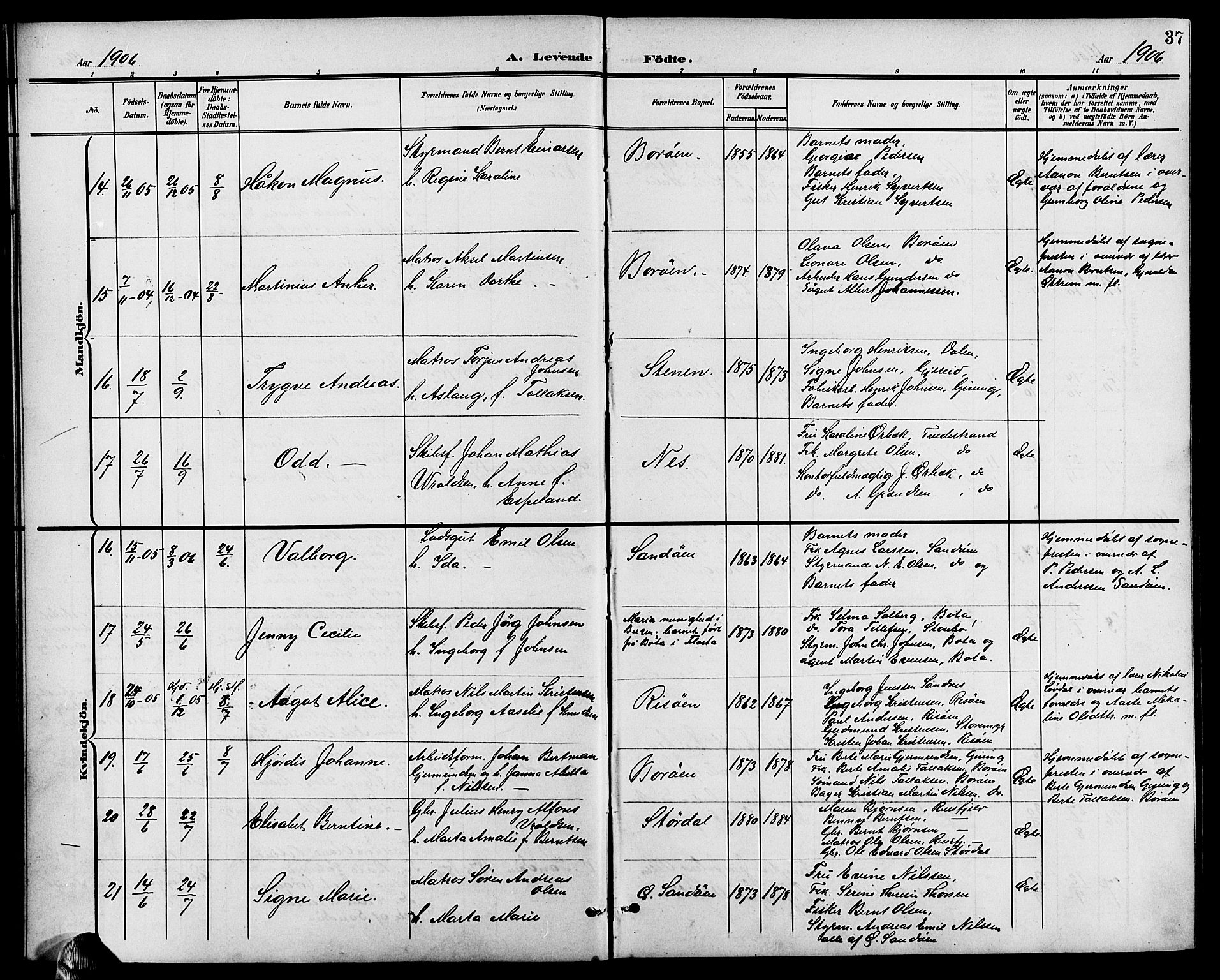Dypvåg sokneprestkontor, AV/SAK-1111-0007/F/Fb/Fba/L0014: Klokkerbok nr. B 14, 1901-1922, s. 37