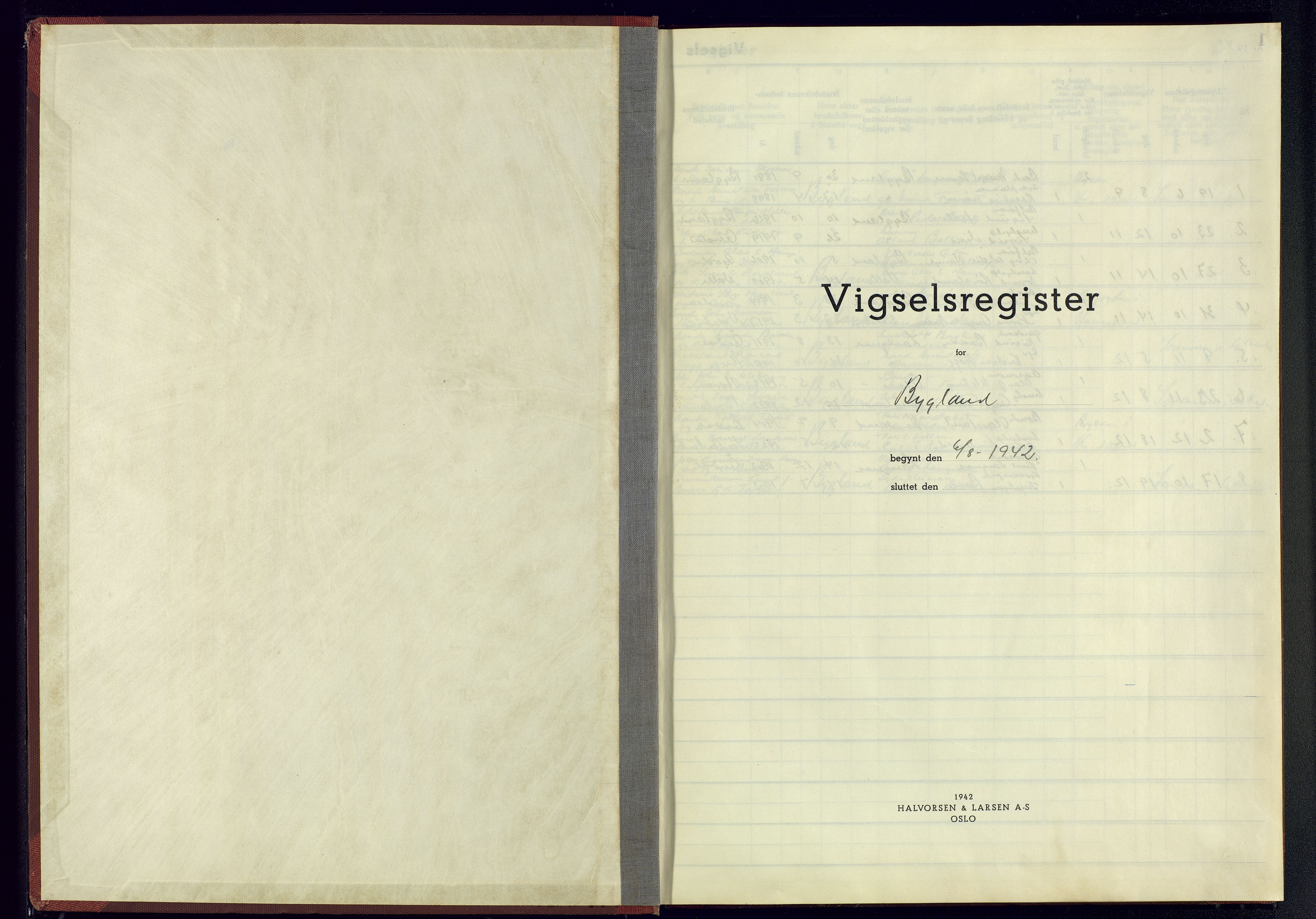 Bygland sokneprestkontor, SAK/1111-0006/J/Jb/L0002: Vigselsregister nr. II.6.2, 1942-1945