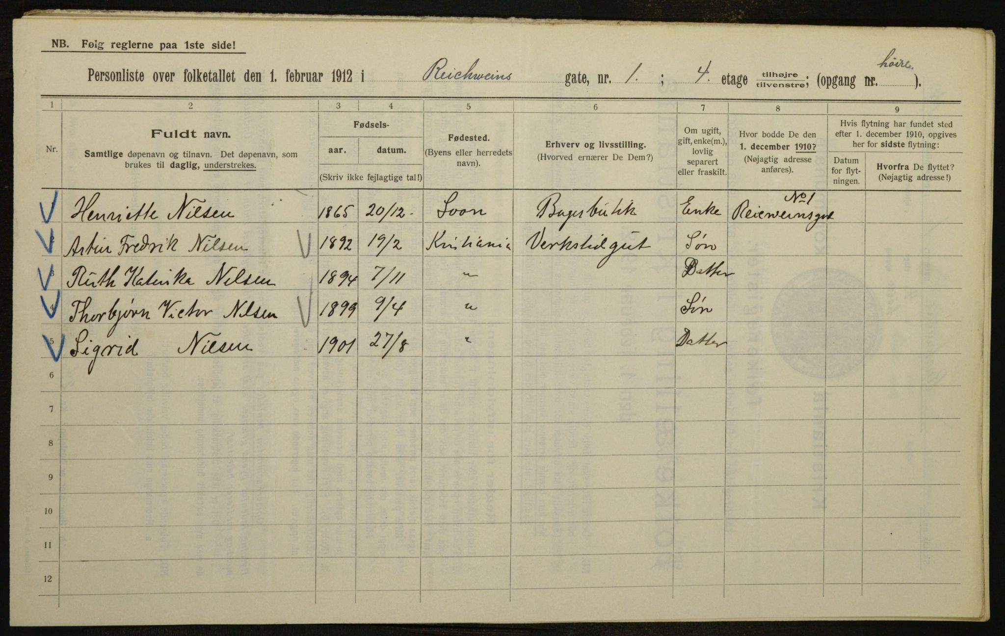 OBA, Kommunal folketelling 1.2.1912 for Kristiania, 1912, s. 82826