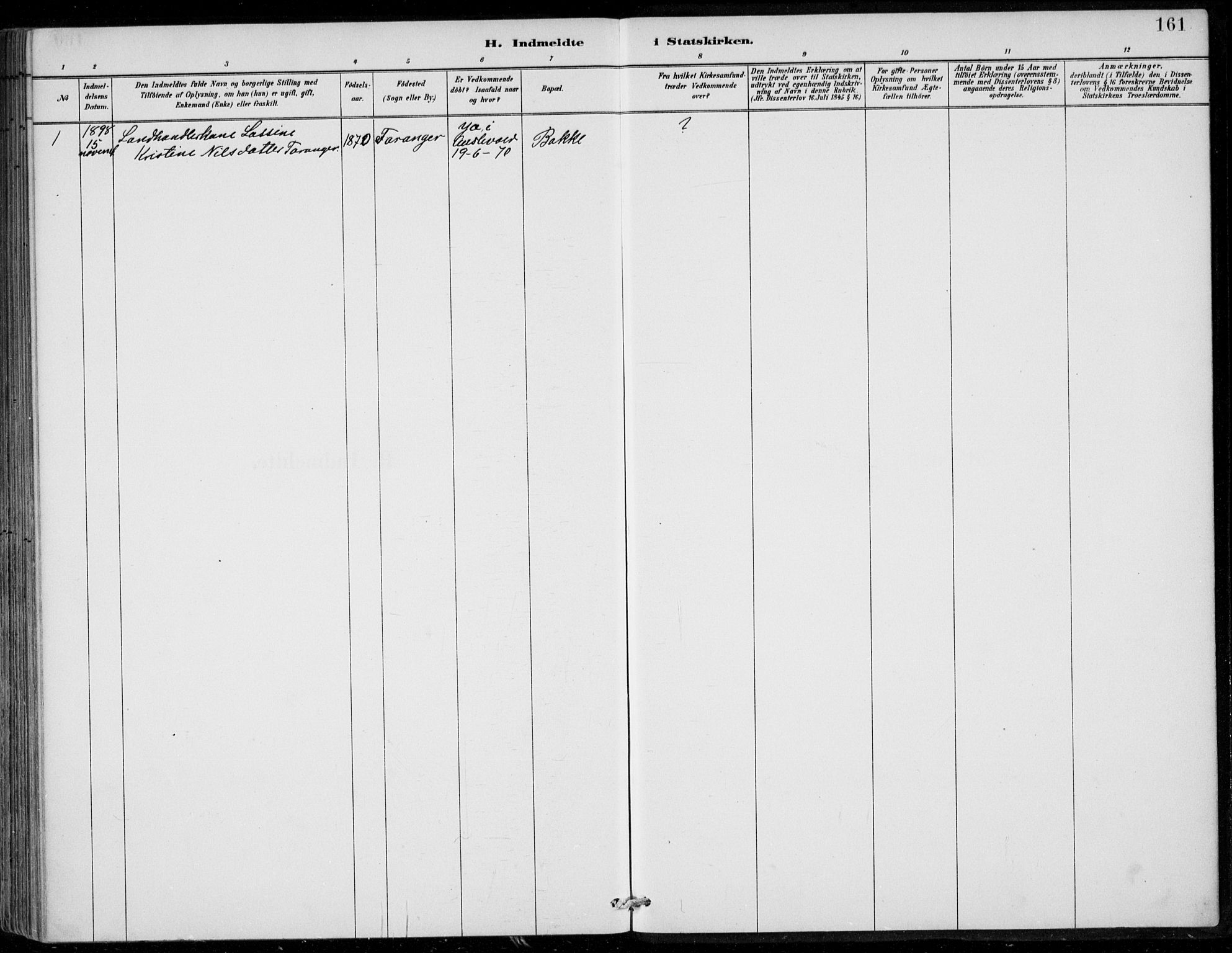 Sund sokneprestembete, AV/SAB-A-99930: Ministerialbok nr. C  1, 1882-1899, s. 161