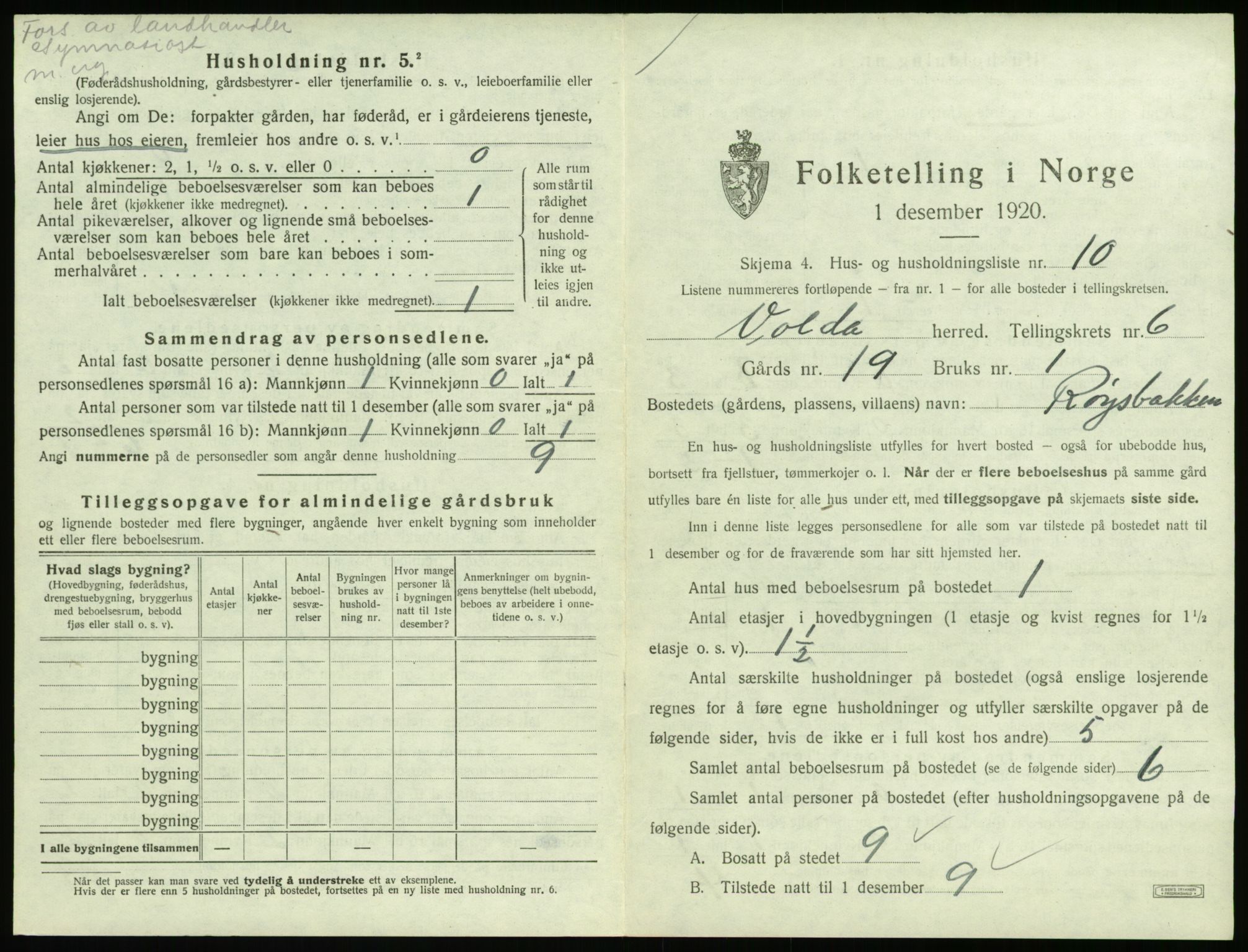 SAT, Folketelling 1920 for 1519 Volda herred, 1920, s. 542