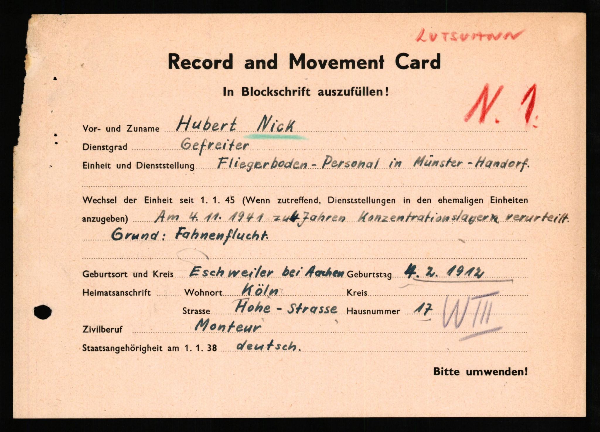 Forsvaret, Forsvarets overkommando II, AV/RA-RAFA-3915/D/Db/L0024: CI Questionaires. Tyske okkupasjonsstyrker i Norge. Tyskere., 1945-1946, s. 110