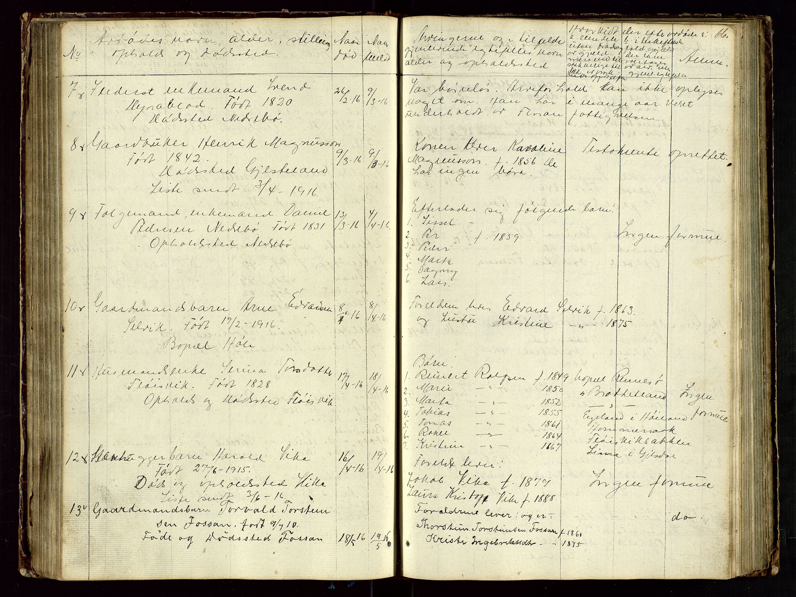 Høle og Forsand lensmannskontor, AV/SAST-A-100127/Gga/L0002: "Dødsanmeldelsesprotokol", 1903-1919, s. 66