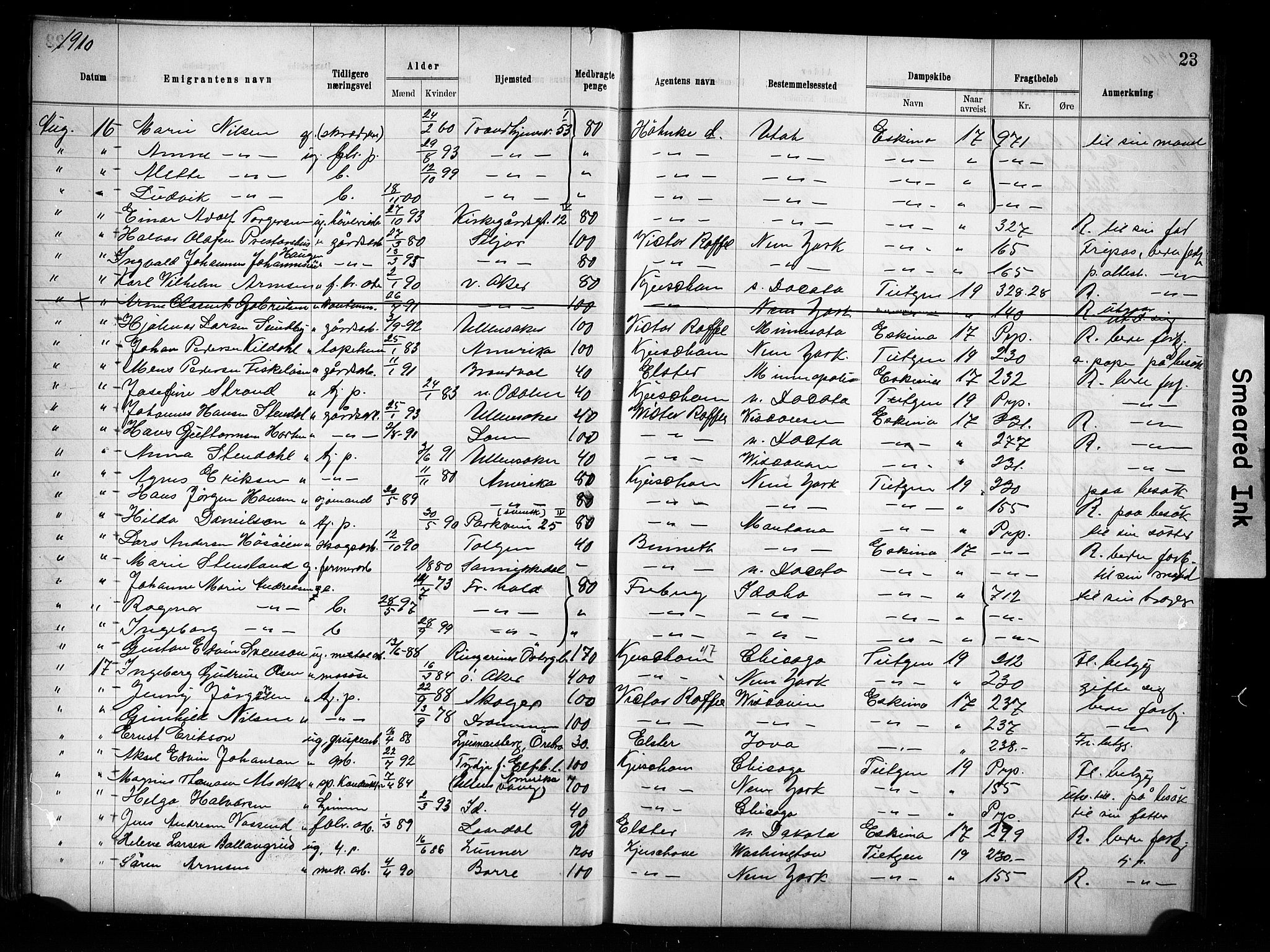 Oslo politidistrikt, AV/SAO-A-10085/E/Ee/Eef/L0029: Emigrantprotokoll, 1910-1913, s. 23
