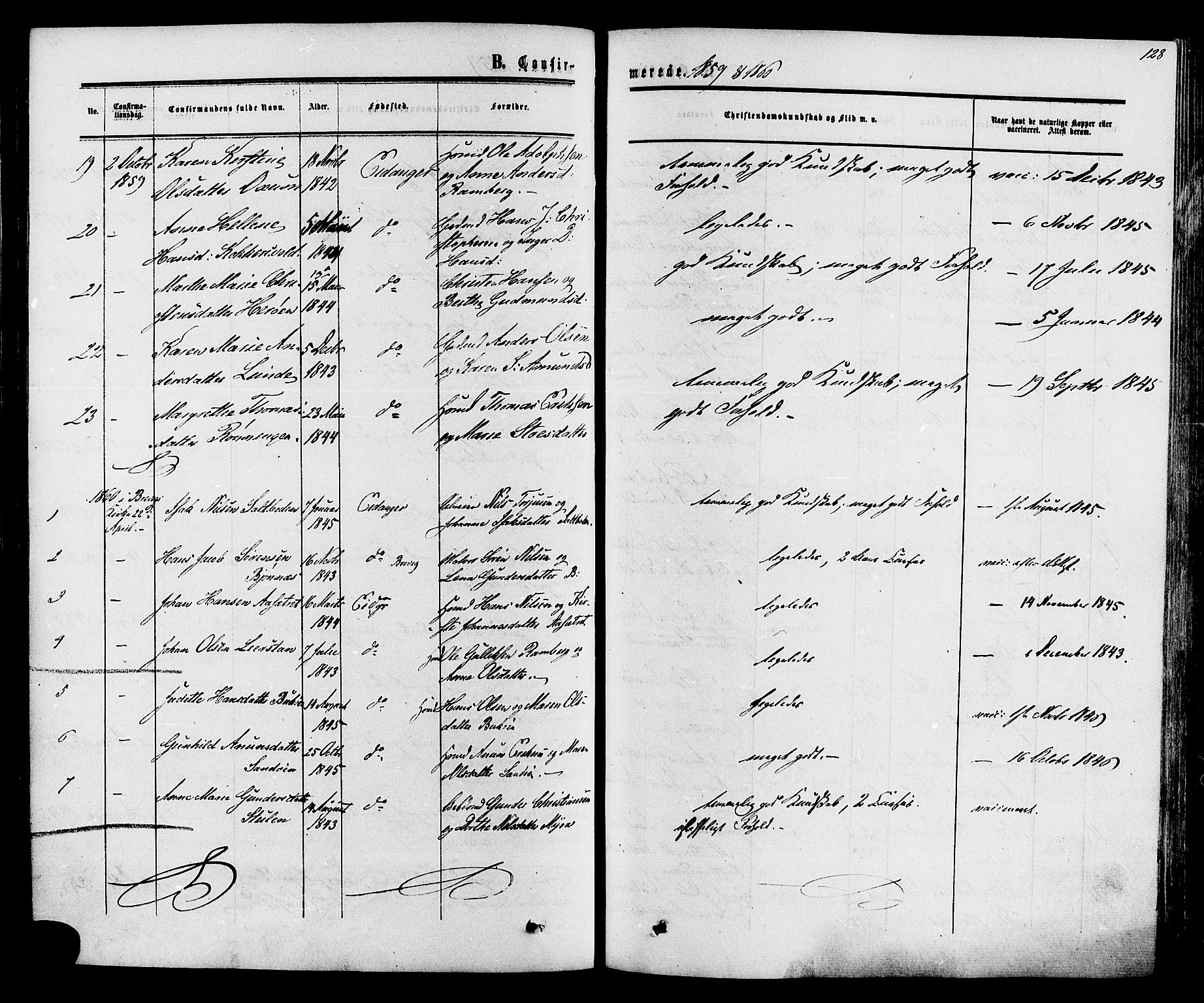 Eidanger kirkebøker, AV/SAKO-A-261/F/Fa/L0010: Ministerialbok nr. 10, 1859-1874, s. 128