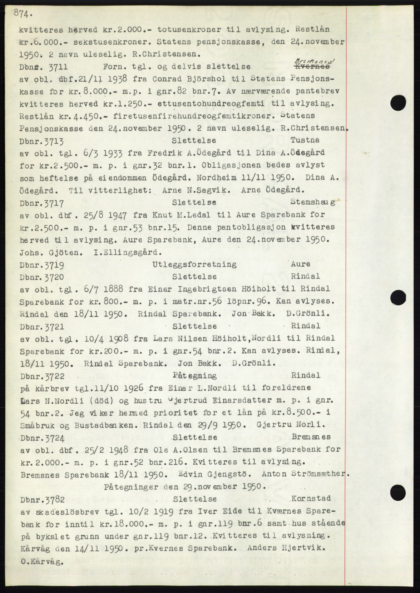 Nordmøre sorenskriveri, SAT/A-4132/1/2/2Ca: Pantebok nr. C82b, 1946-1951, Dagboknr: 3711/1950