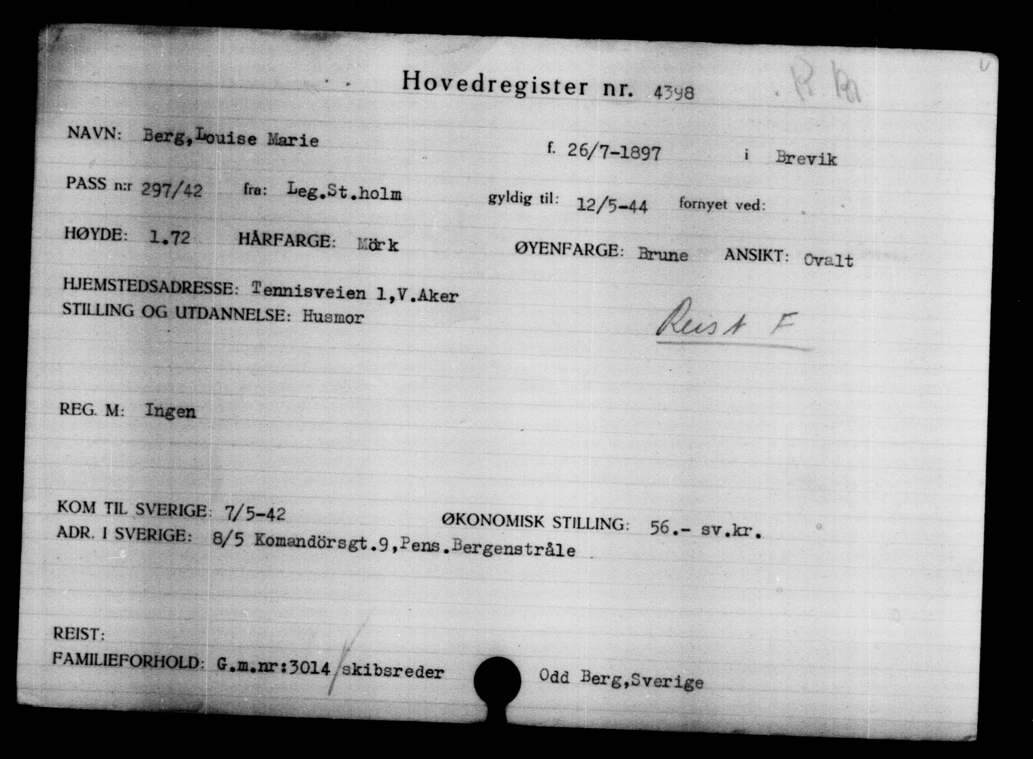 Utenriksstasjonene, Legasjonen i Stockholm, Flyktningkontoret, AV/RA-S-6753/V/Va/L0004: Kjesäterkartoteket, flyktninger med registreringsnr. 3496-6610, 1940-1945, s. 1093