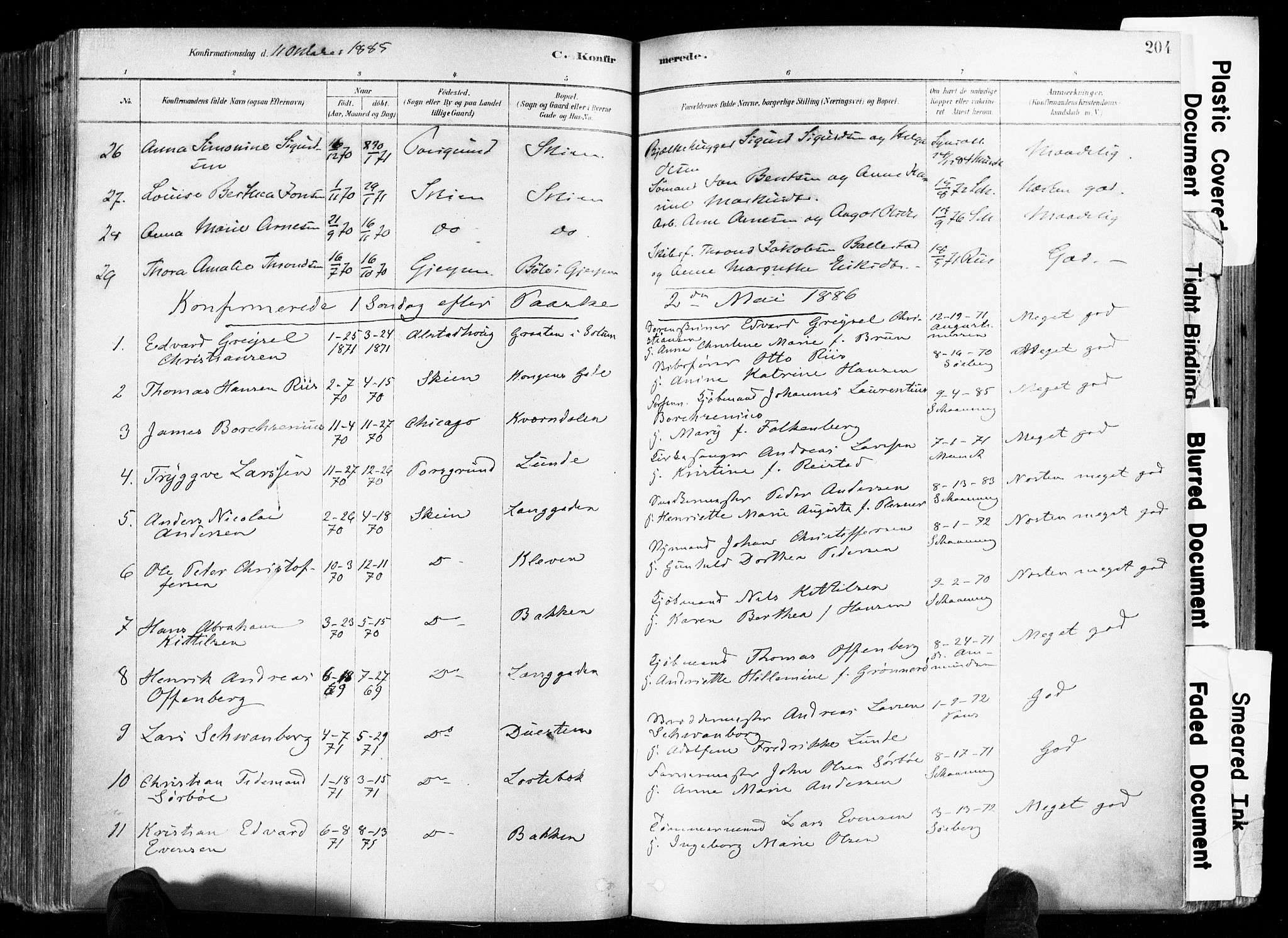 Skien kirkebøker, AV/SAKO-A-302/F/Fa/L0009: Ministerialbok nr. 9, 1878-1890, s. 204