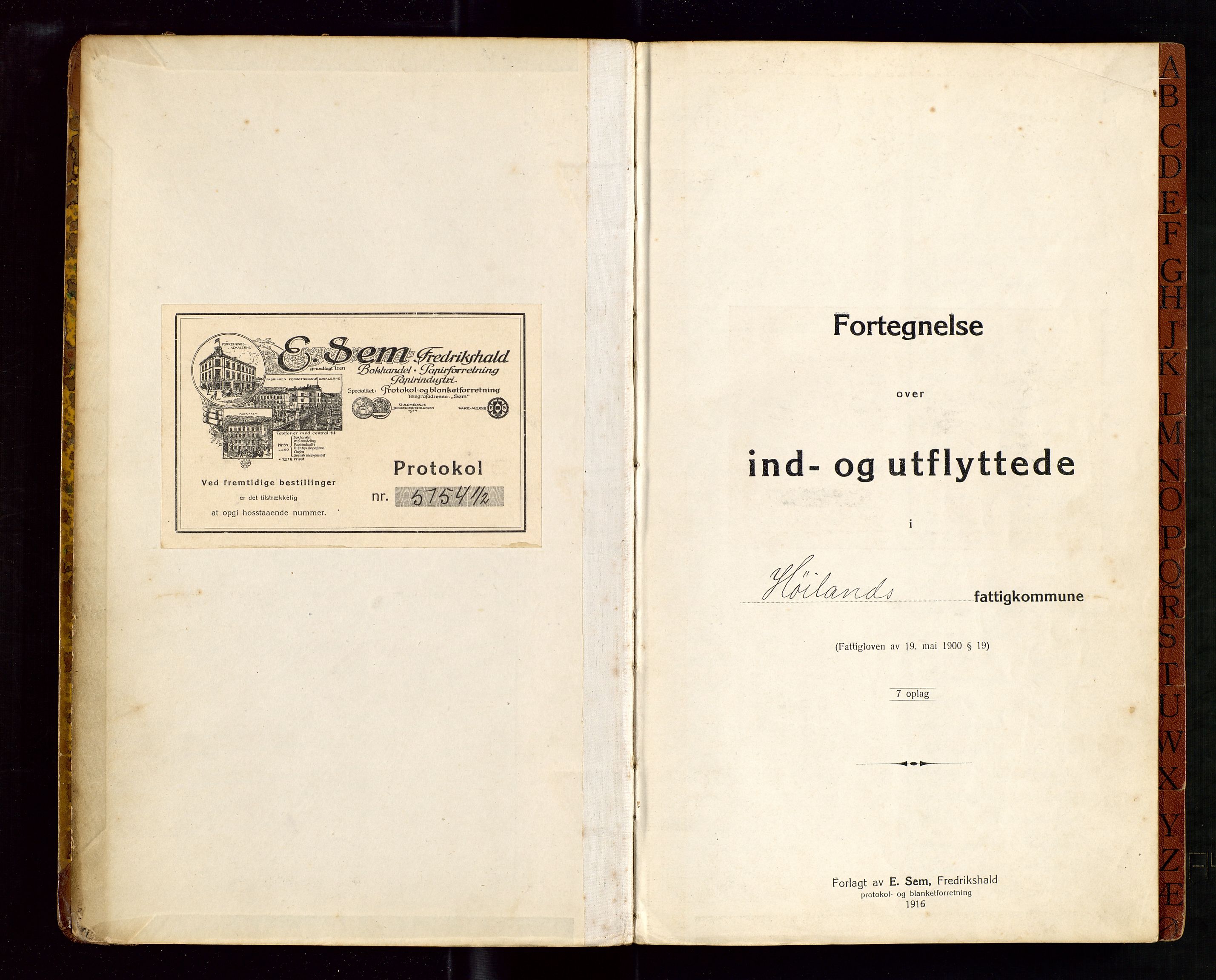 Høyland/Sandnes lensmannskontor, SAST/A-100166/Gwa/L0003: "Fortegnelse over ind- og udflyttede i Høilands fattigkommune" med alfabetisk navneregister, 1917-1926