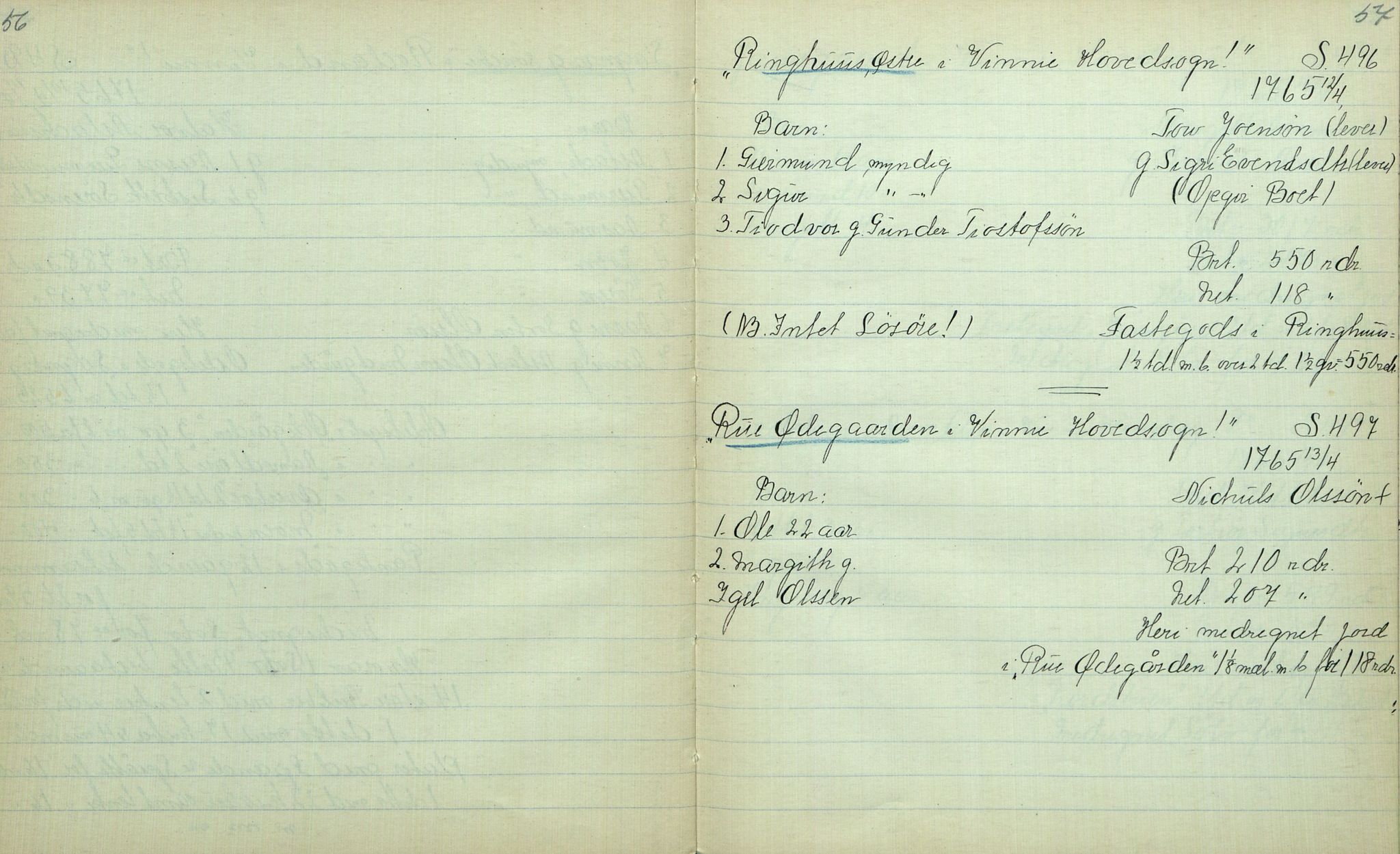 Rikard Berge, TEMU/TGM-A-1003/F/L0012/0012: 400-450 / 411 Vinje 1753-73 Skifte. R. Berge, 1917, s. 56-57