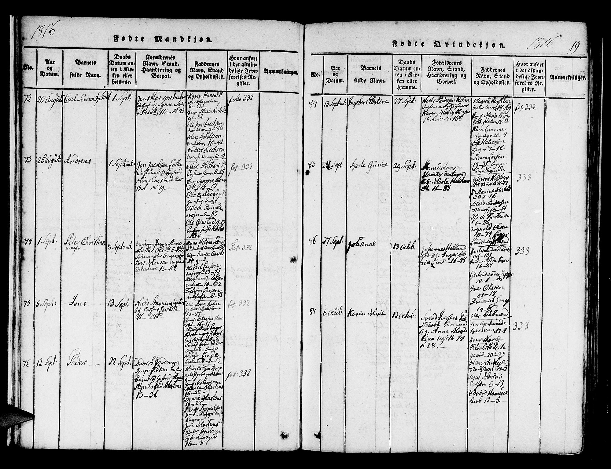 Domkirken sokneprestembete, SAB/A-74801/H/Haa/L0010: Ministerialbok nr. A 10, 1816-1821, s. 19