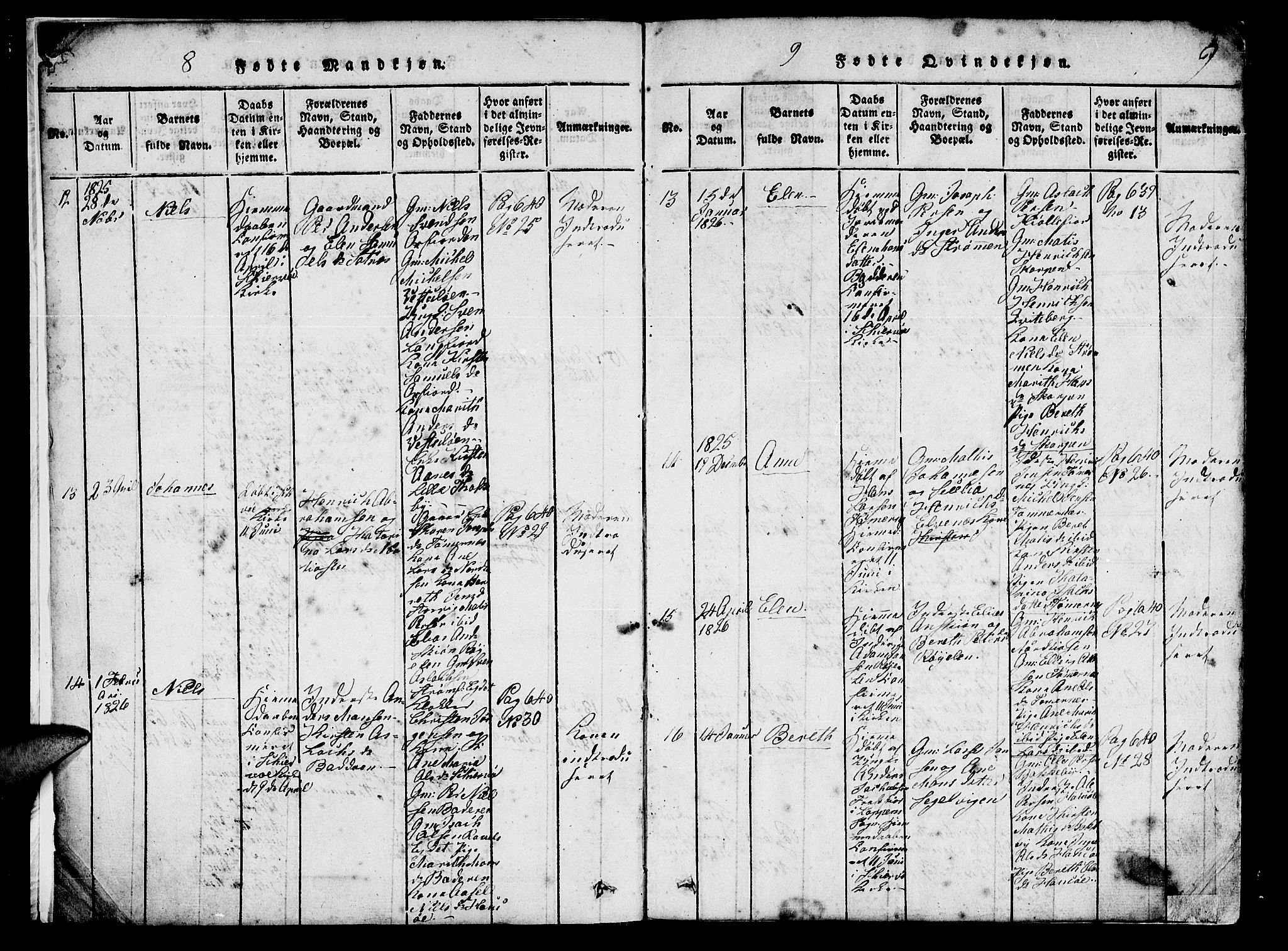 Skjervøy sokneprestkontor, AV/SATØ-S-1300/H/Ha/Hab/L0001klokker: Klokkerbok nr. 1, 1825-1838, s. 8-9