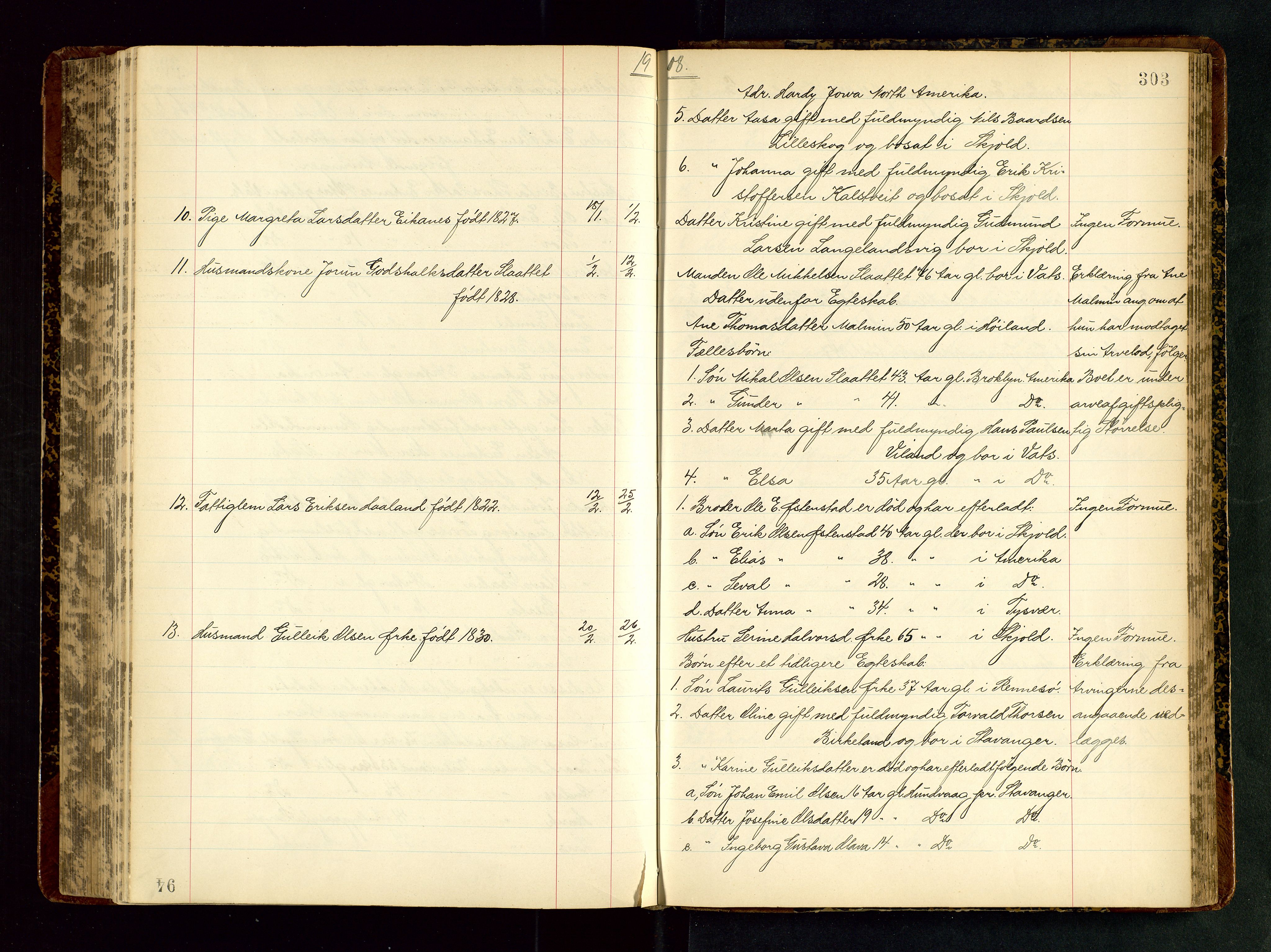 Karmsund sorenskriveri, AV/SAST-A-100311/01/IV/IVAB/L0004: DØDSFALLSPROTOKOLL, 1905-1911, s. 303