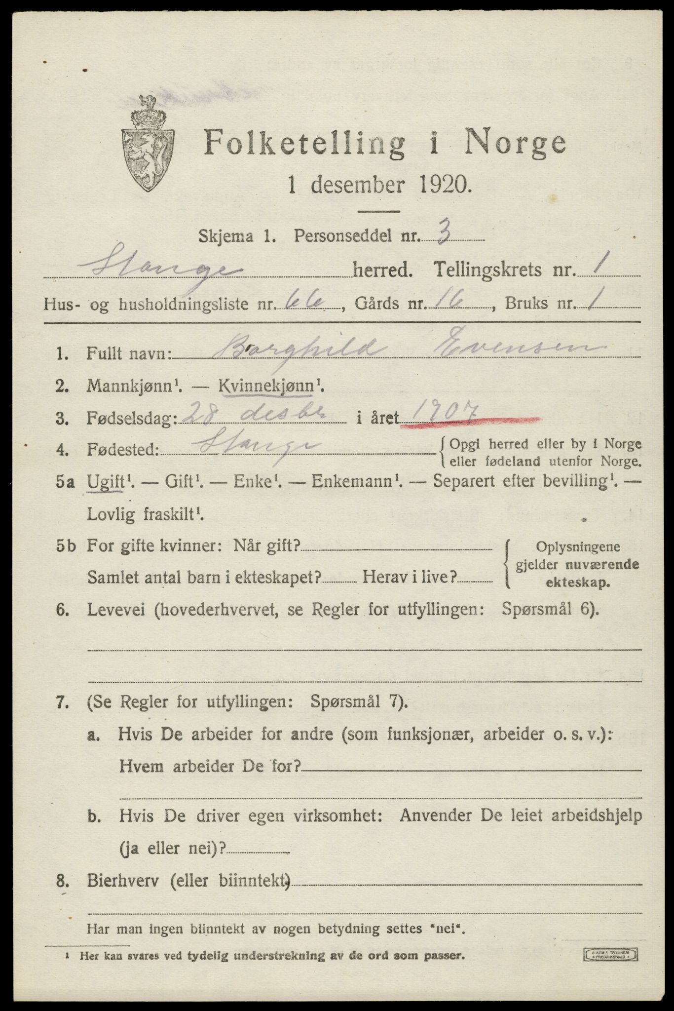 SAH, Folketelling 1920 for 0417 Stange herred, 1920, s. 3699