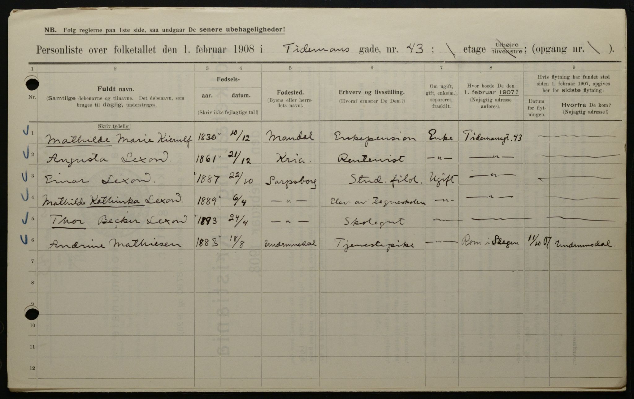 OBA, Kommunal folketelling 1.2.1908 for Kristiania kjøpstad, 1908, s. 100242