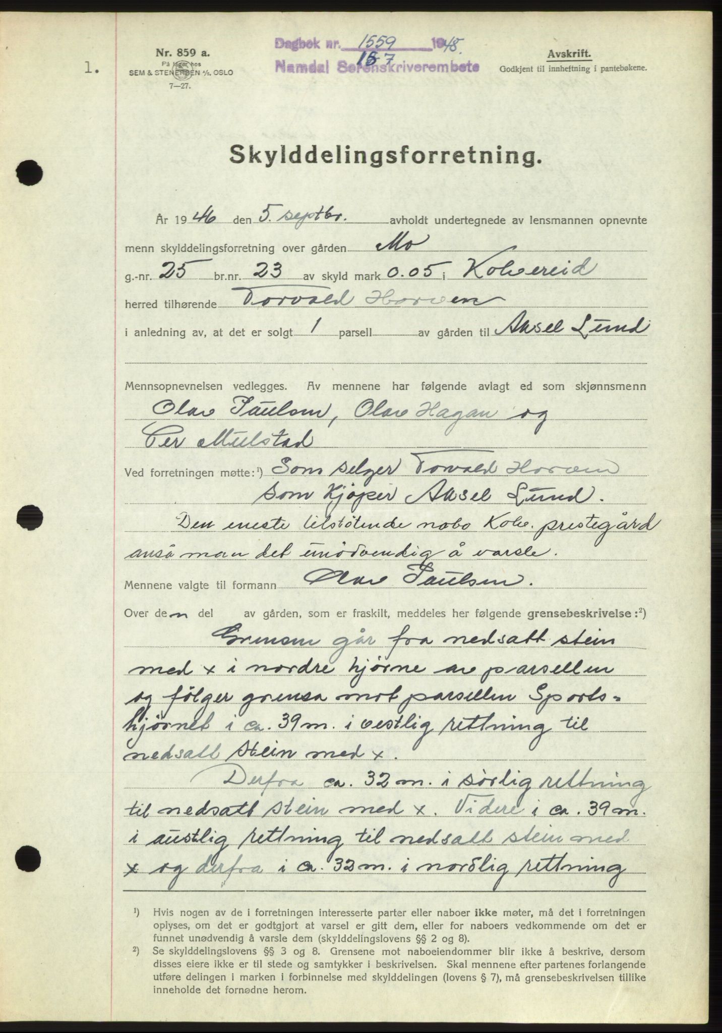 Namdal sorenskriveri, SAT/A-4133/1/2/2C: Pantebok nr. -, 1948-1948, Dagboknr: 1559/1948