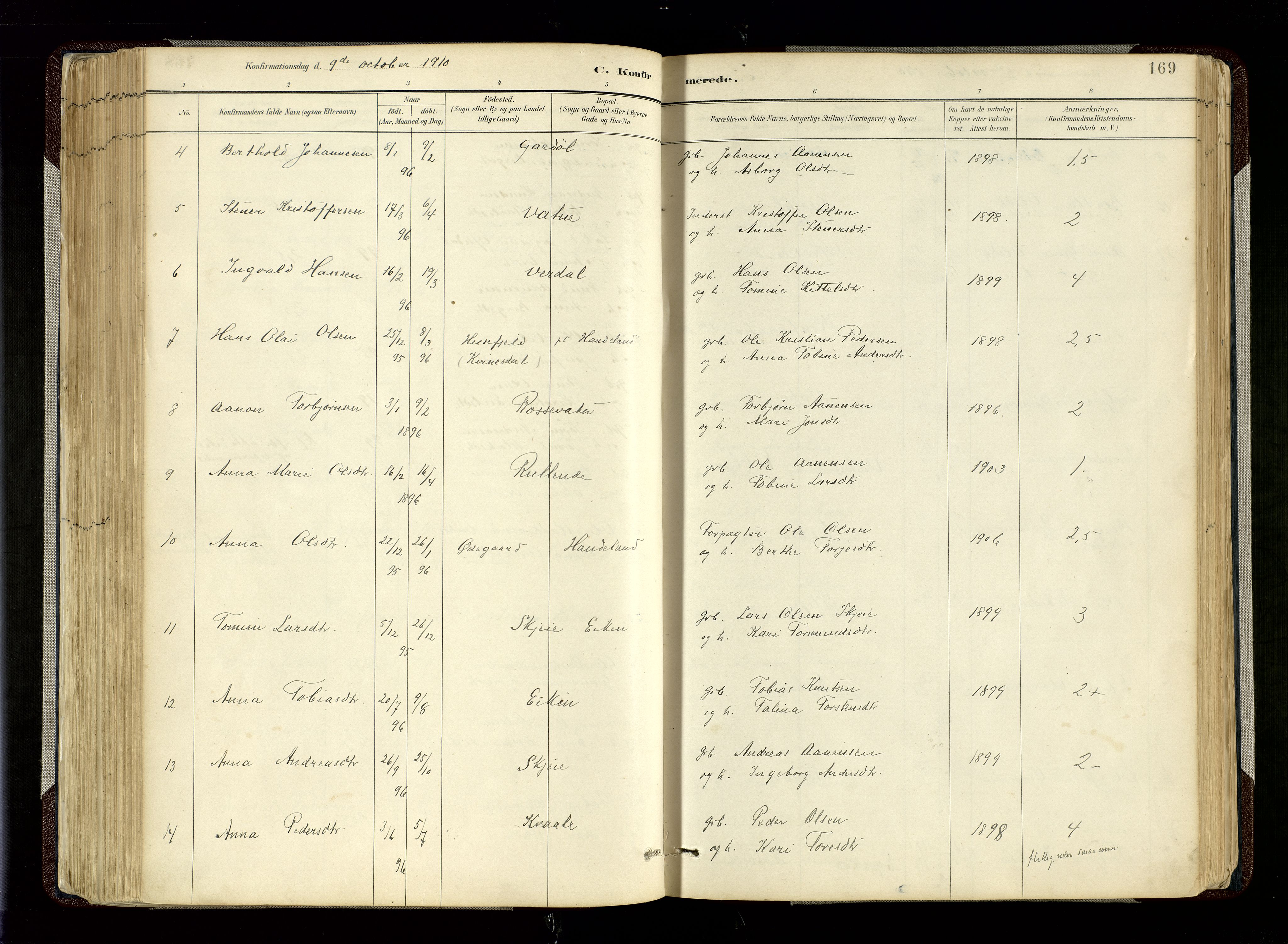 Hægebostad sokneprestkontor, AV/SAK-1111-0024/F/Fa/Fab/L0004: Ministerialbok nr. A 4, 1887-1929, s. 169