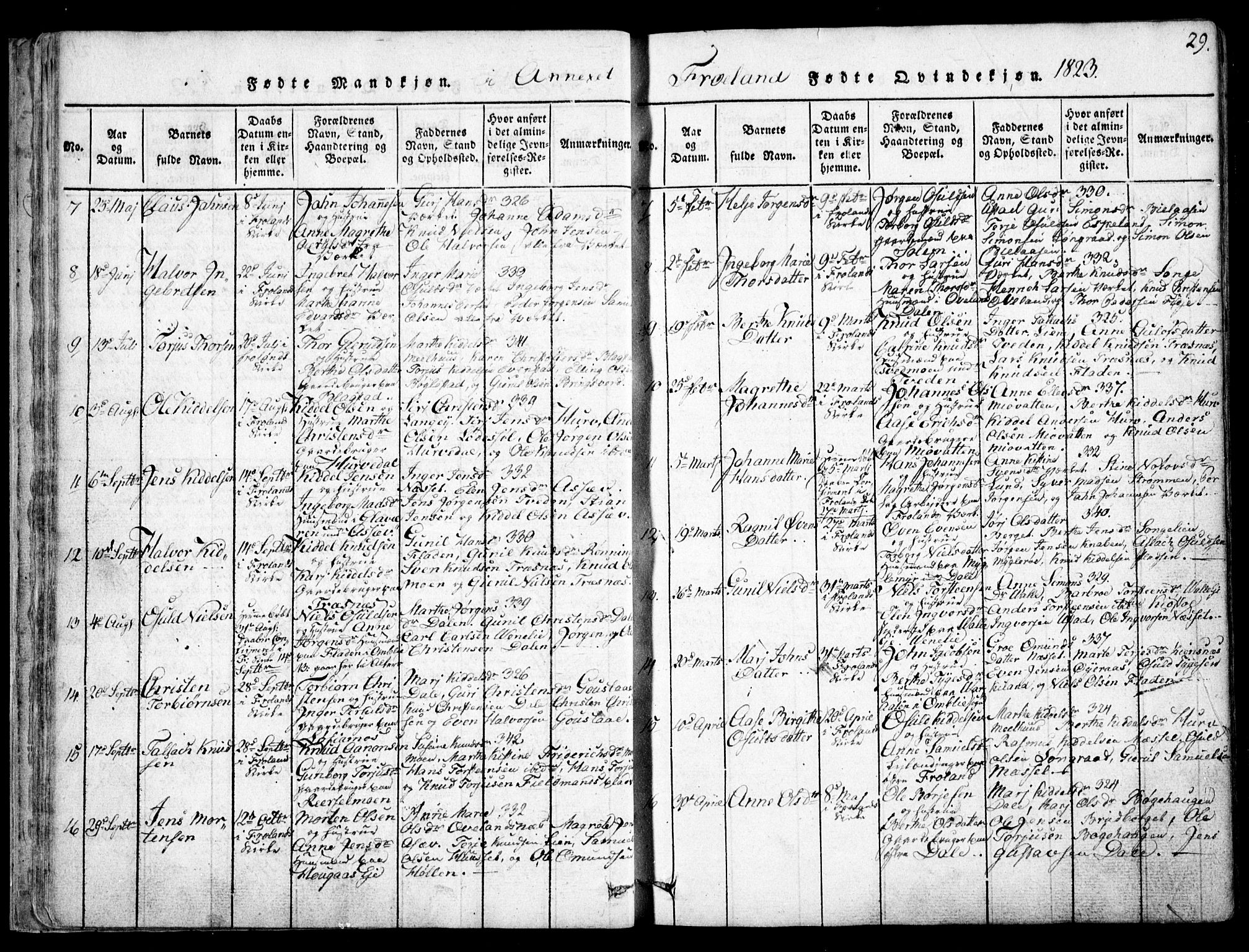 Fjære sokneprestkontor, AV/SAK-1111-0011/F/Fb/L0007: Klokkerbok nr. B 7, 1816-1826, s. 29