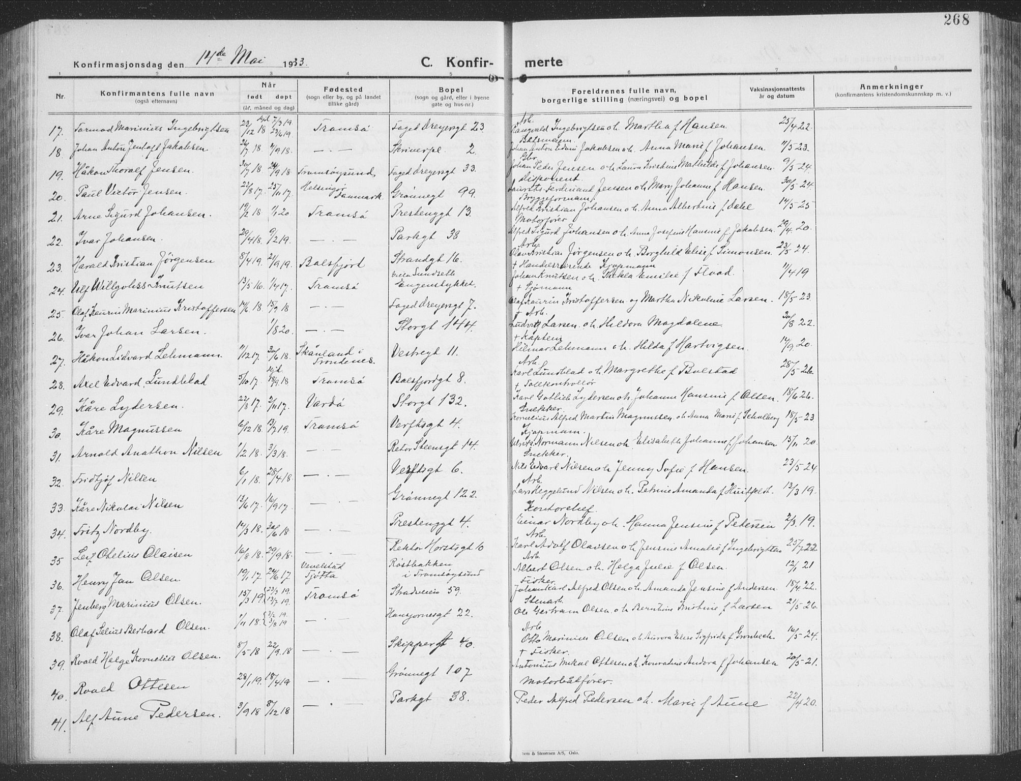 Tromsø sokneprestkontor/stiftsprosti/domprosti, AV/SATØ-S-1343/G/Gb/L0010klokker: Klokkerbok nr. 10, 1925-1937, s. 268