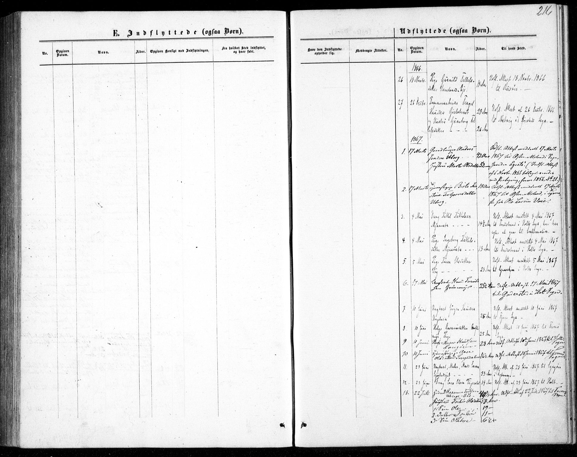 Gjerstad sokneprestkontor, SAK/1111-0014/F/Fb/Fbb/L0003: Klokkerbok nr. B 3, 1862-1889, s. 216