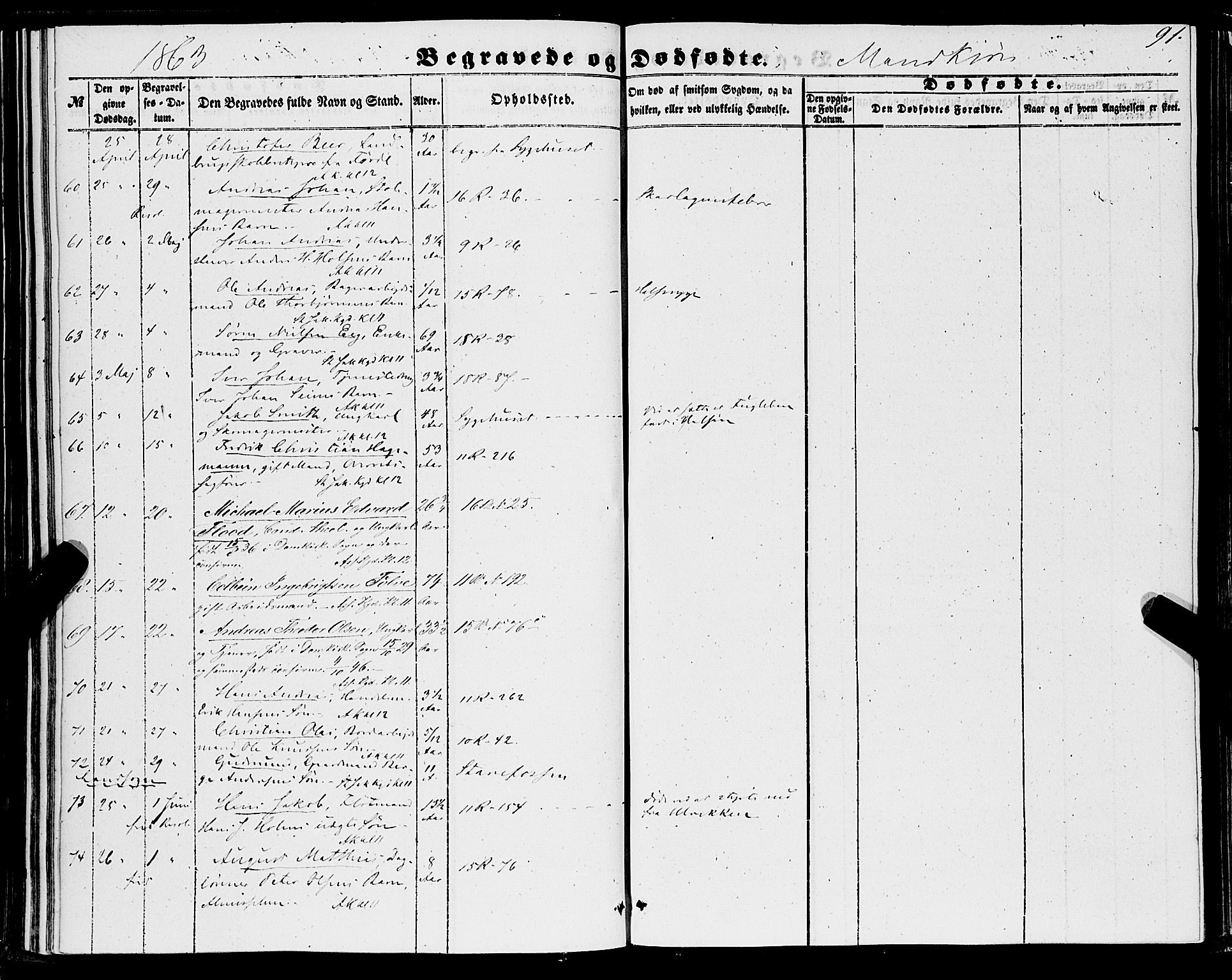 Domkirken sokneprestembete, AV/SAB-A-74801/H/Haa/L0041: Ministerialbok nr. E 2, 1853-1863, s. 91