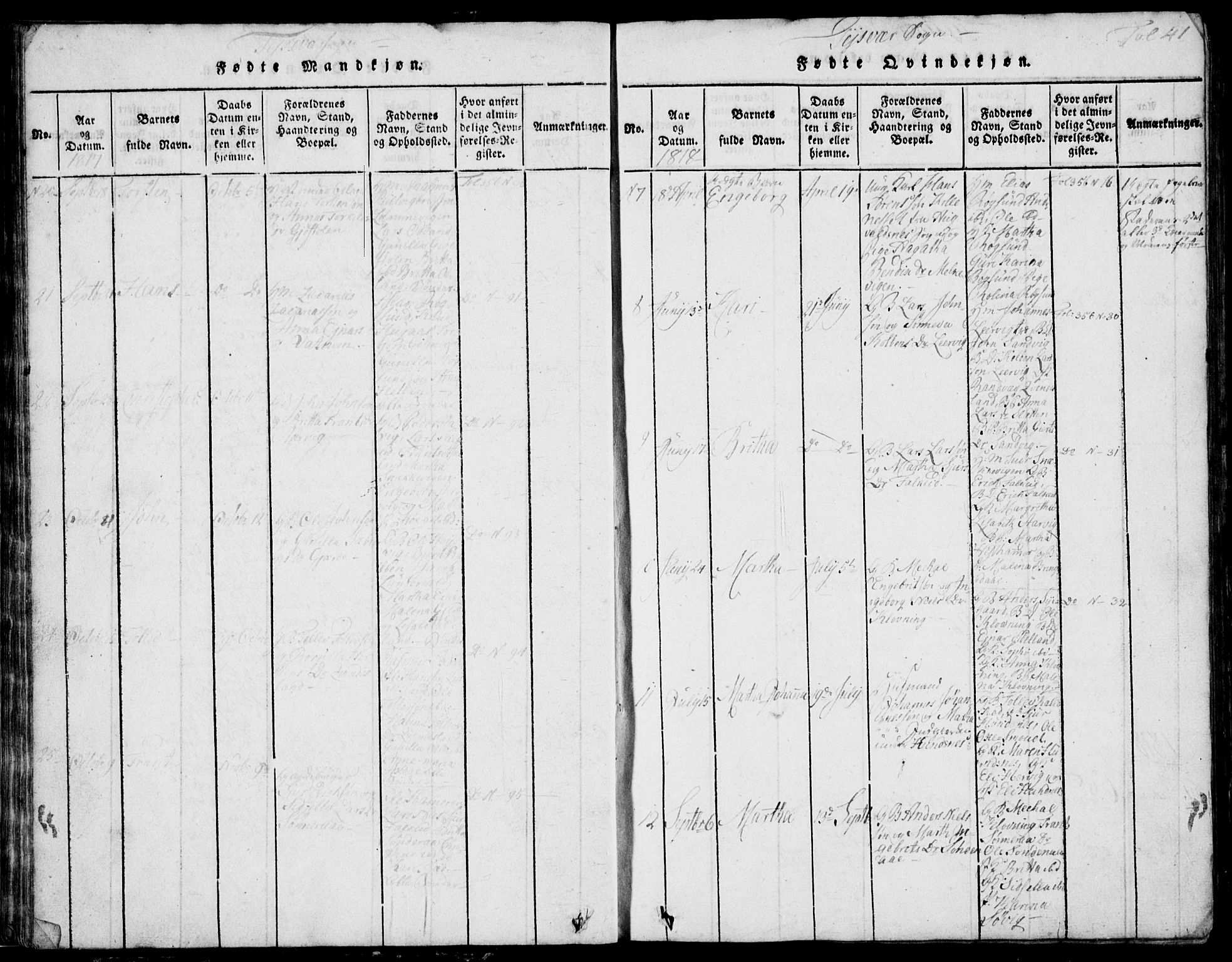 Skjold sokneprestkontor, AV/SAST-A-101847/H/Ha/Hab/L0002: Klokkerbok nr. B 2 /1, 1815-1830, s. 41