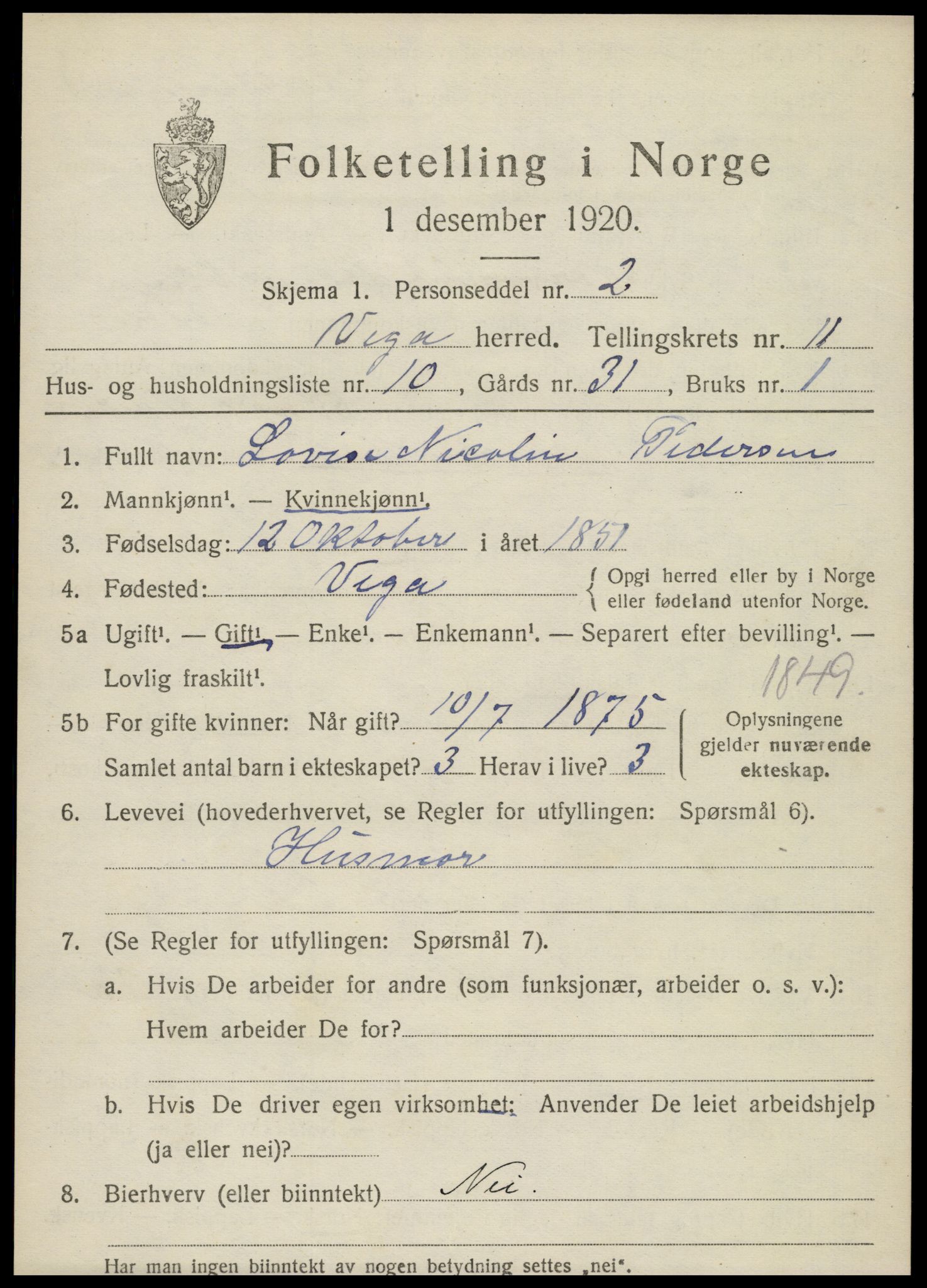 SAT, Folketelling 1920 for 1815 Vega herred, 1920, s. 5623