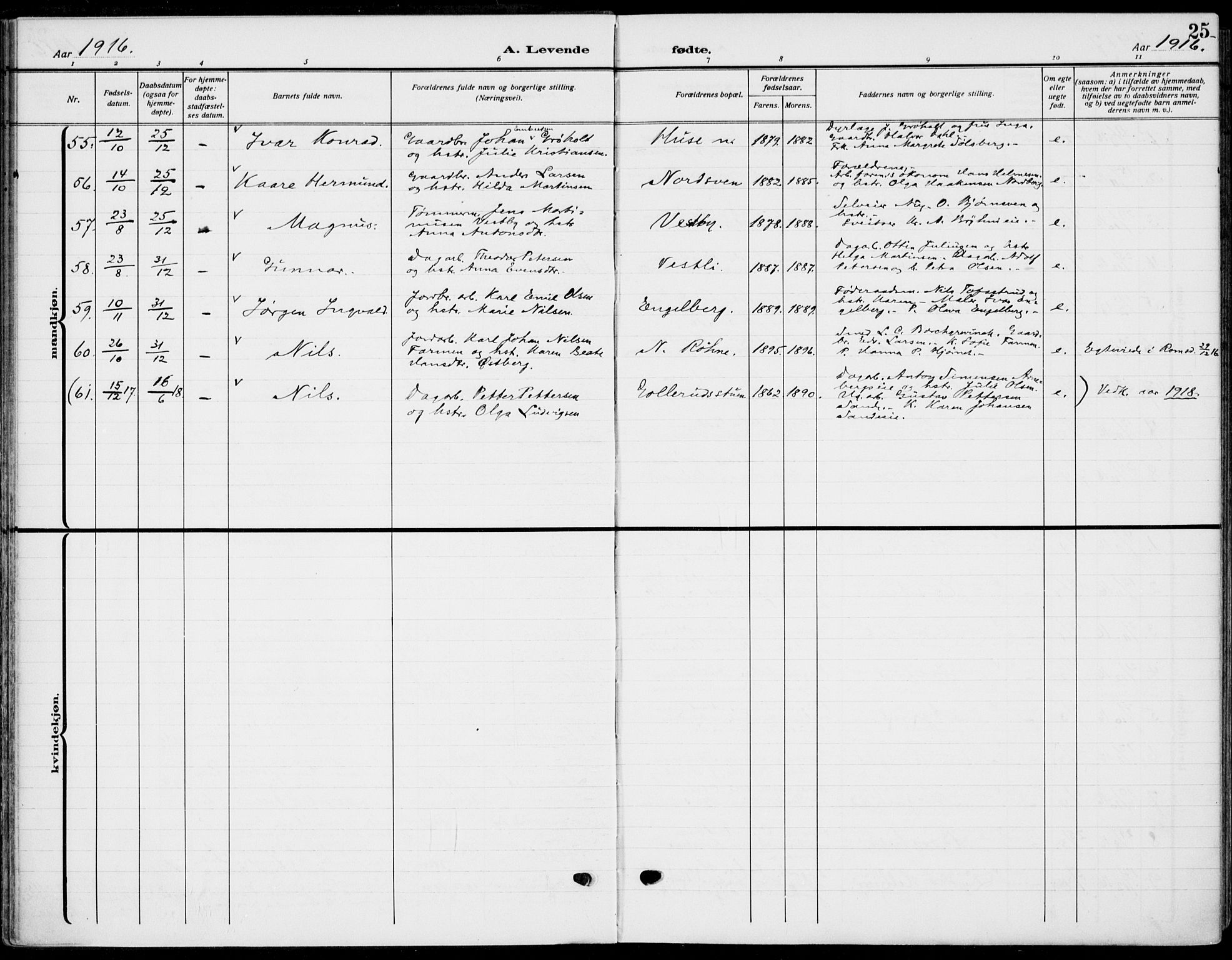 Romedal prestekontor, AV/SAH-PREST-004/K/L0012: Ministerialbok nr. 12, 1913-1935, s. 25