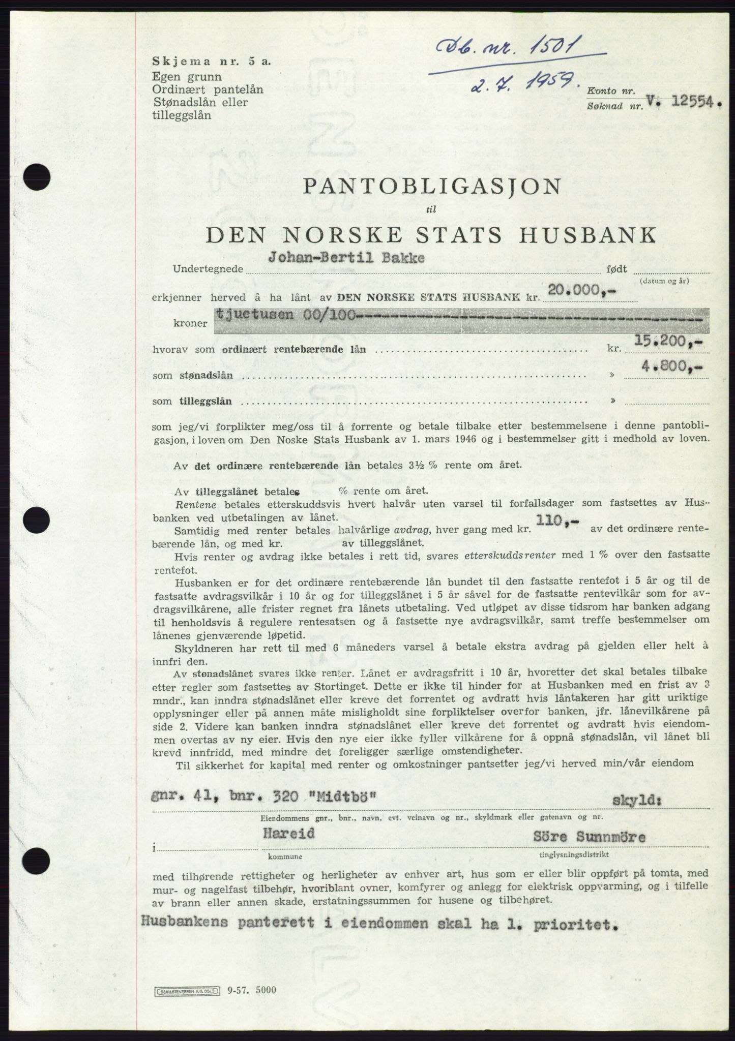 Søre Sunnmøre sorenskriveri, SAT/A-4122/1/2/2C/L0133: Pantebok nr. 21B, 1959-1959, Dagboknr: 1501/1959