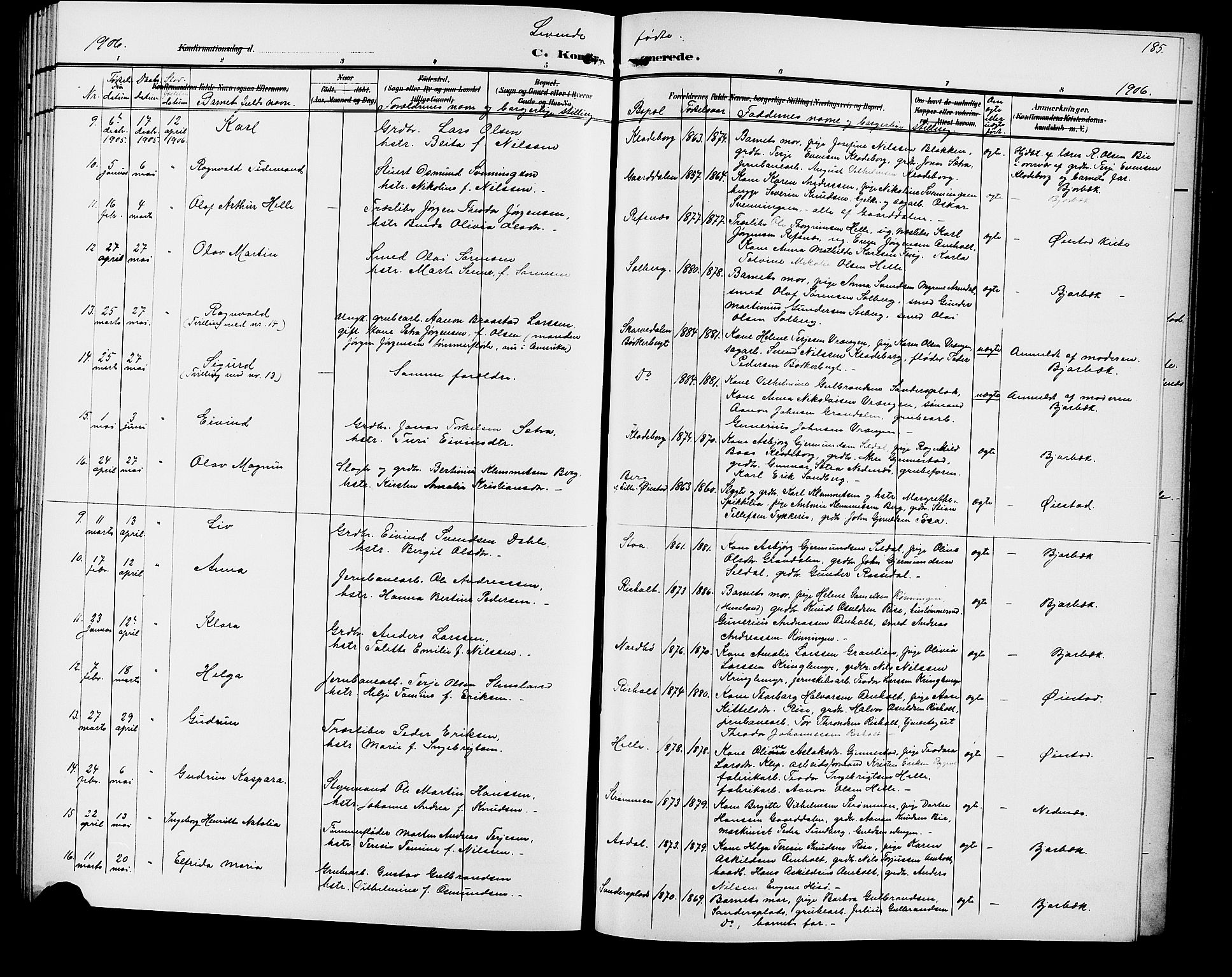Øyestad sokneprestkontor, AV/SAK-1111-0049/F/Fb/L0010: Klokkerbok nr. B 10, 1897-1906, s. 185