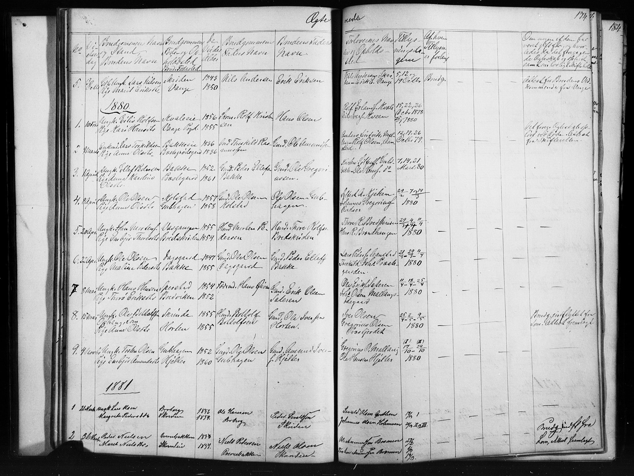 Skjåk prestekontor, AV/SAH-PREST-072/H/Ha/Hab/L0001: Klokkerbok nr. 1, 1865-1893, s. 174