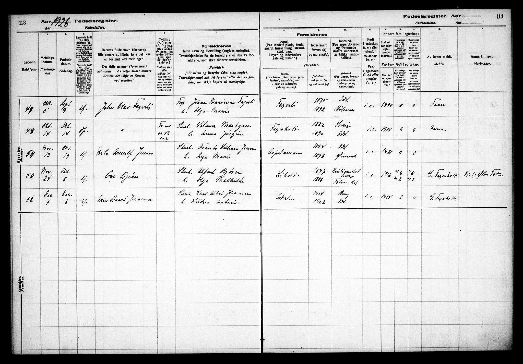 Idd prestekontor Kirkebøker, AV/SAO-A-10911/J/Ja/L0001: Fødselsregister nr. I 1, 1916-1937, s. 113