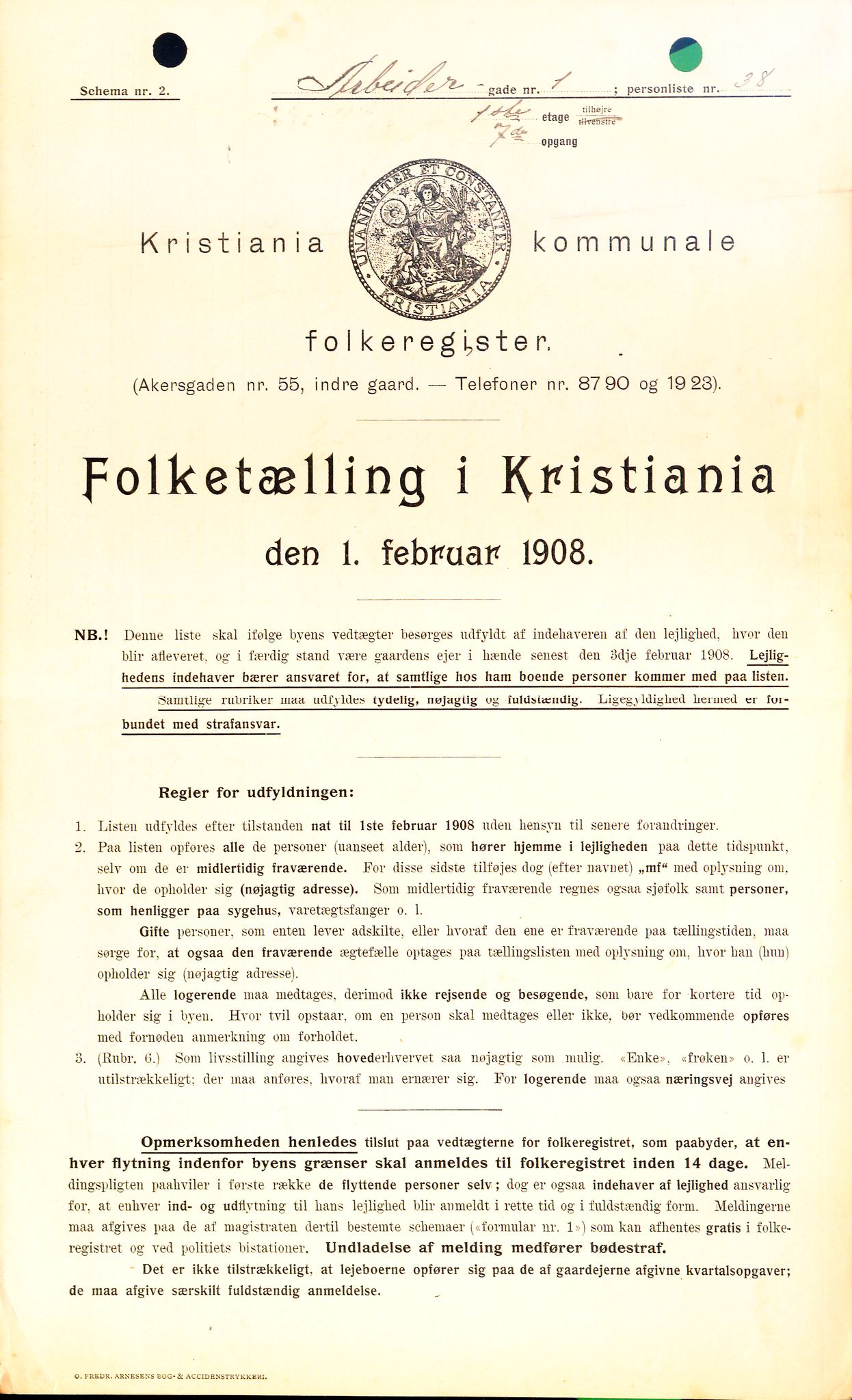OBA, Kommunal folketelling 1.2.1908 for Kristiania kjøpstad, 1908, s. 1651
