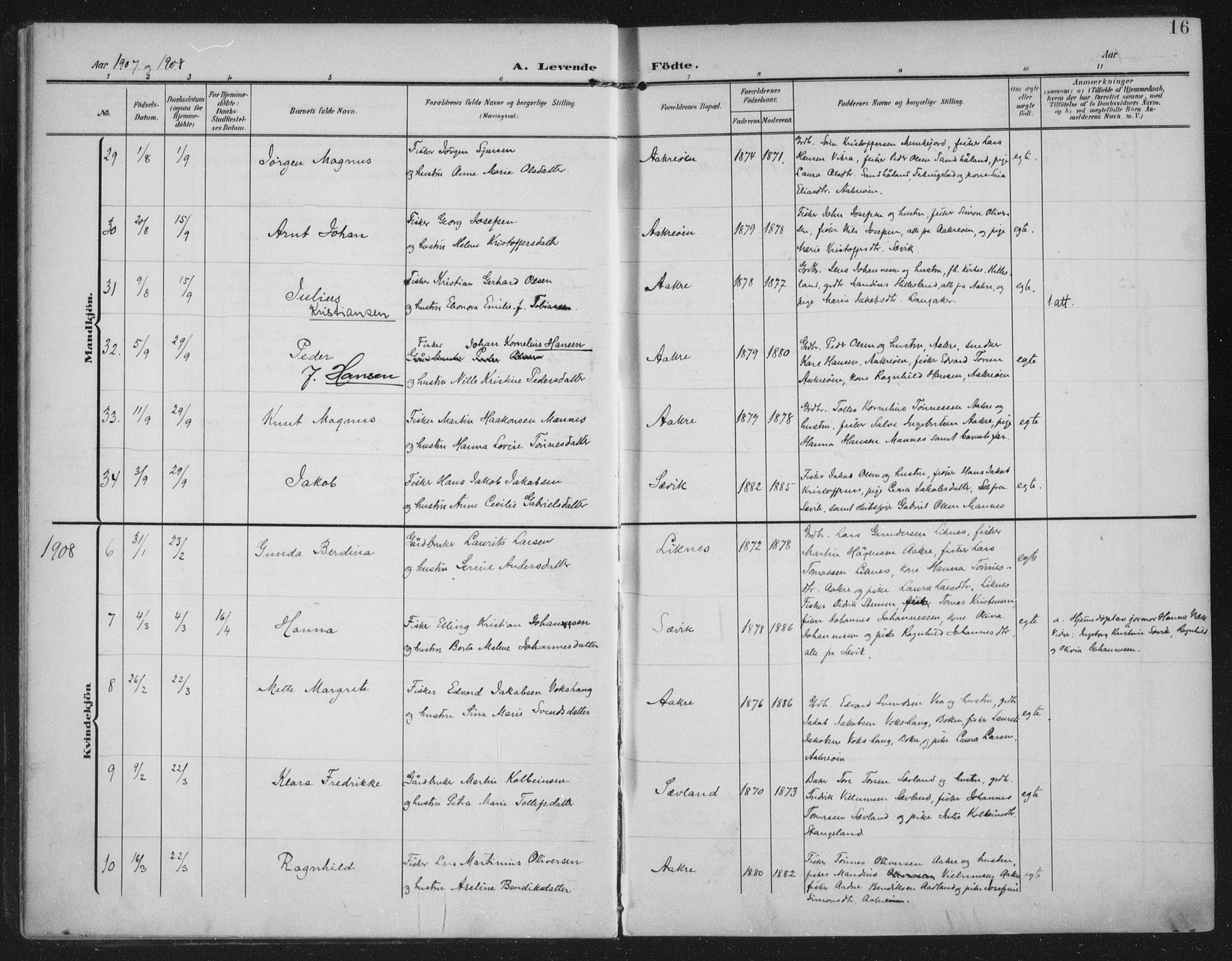 Kopervik sokneprestkontor, AV/SAST-A-101850/H/Ha/Haa/L0005: Ministerialbok nr. A 5, 1906-1924, s. 16