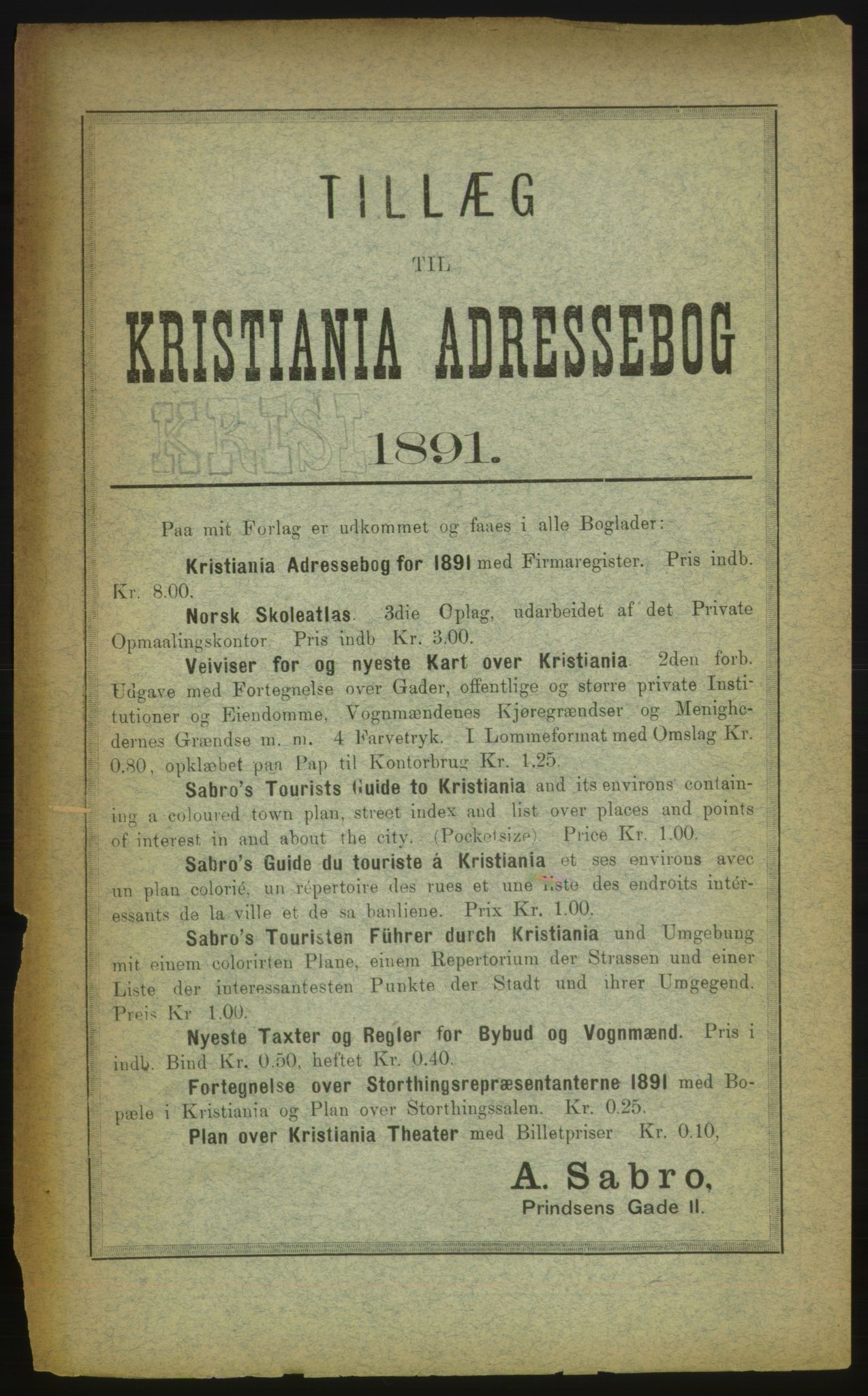 Kristiania/Oslo adressebok, PUBL/-, 1891