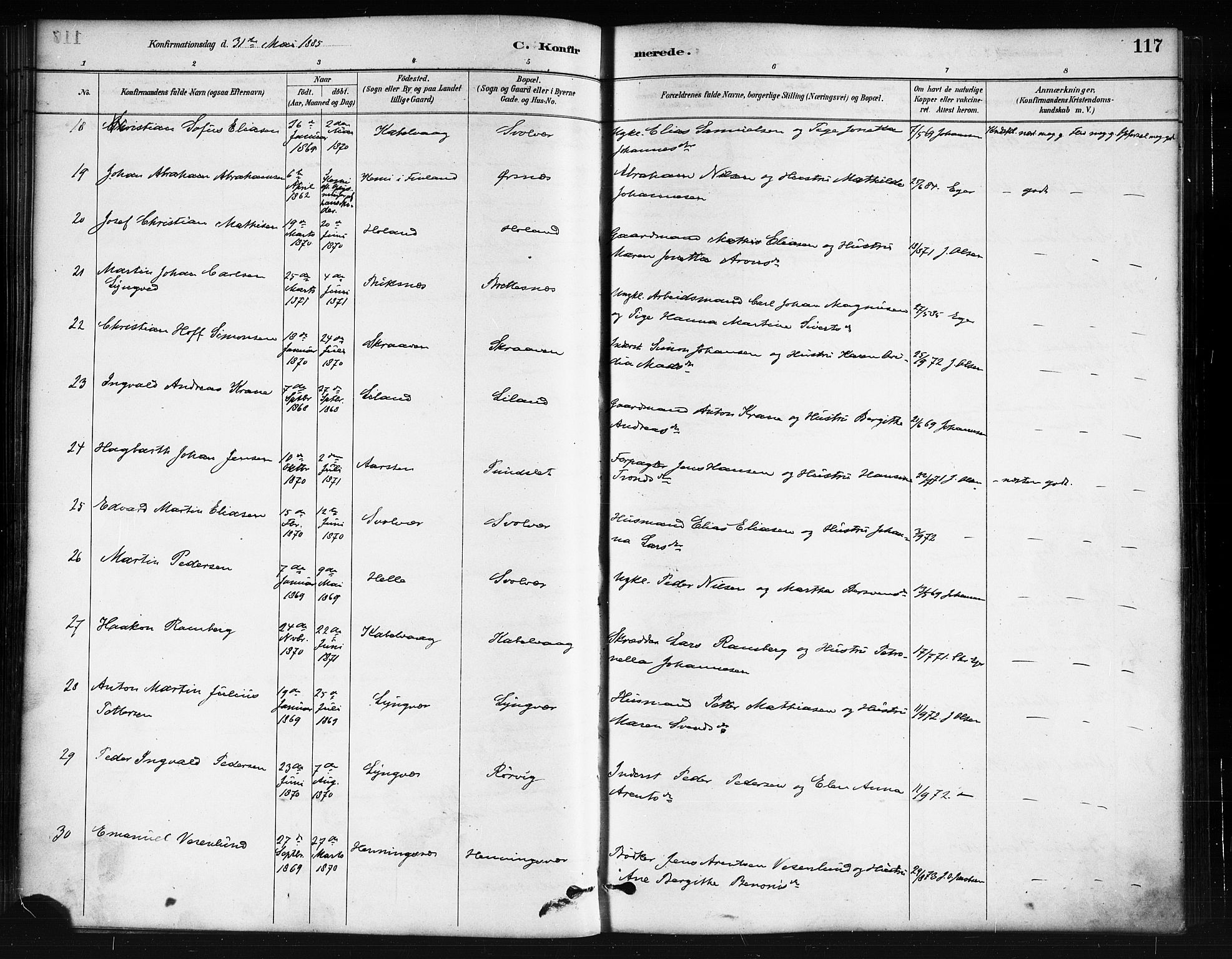 Ministerialprotokoller, klokkerbøker og fødselsregistre - Nordland, SAT/A-1459/874/L1059: Ministerialbok nr. 874A03, 1884-1890, s. 117