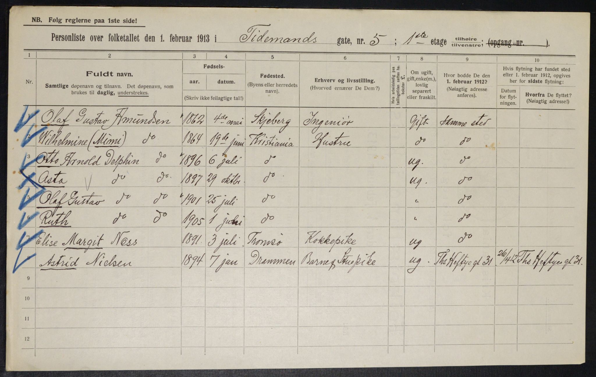 OBA, Kommunal folketelling 1.2.1913 for Kristiania, 1913, s. 111416