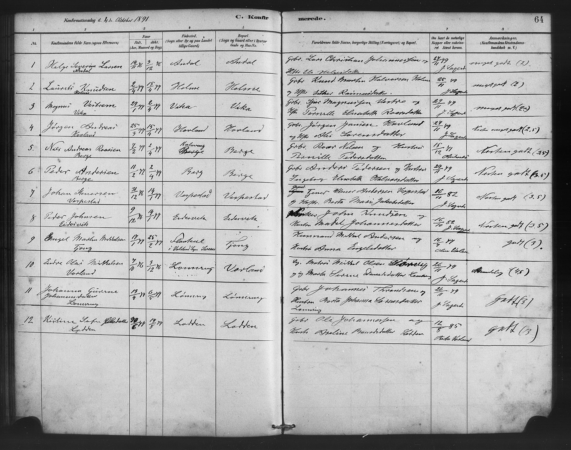 Finnås sokneprestembete, AV/SAB-A-99925/H/Ha/Haa/Haad/L0001: Ministerialbok nr. D 1, 1880-1894, s. 64