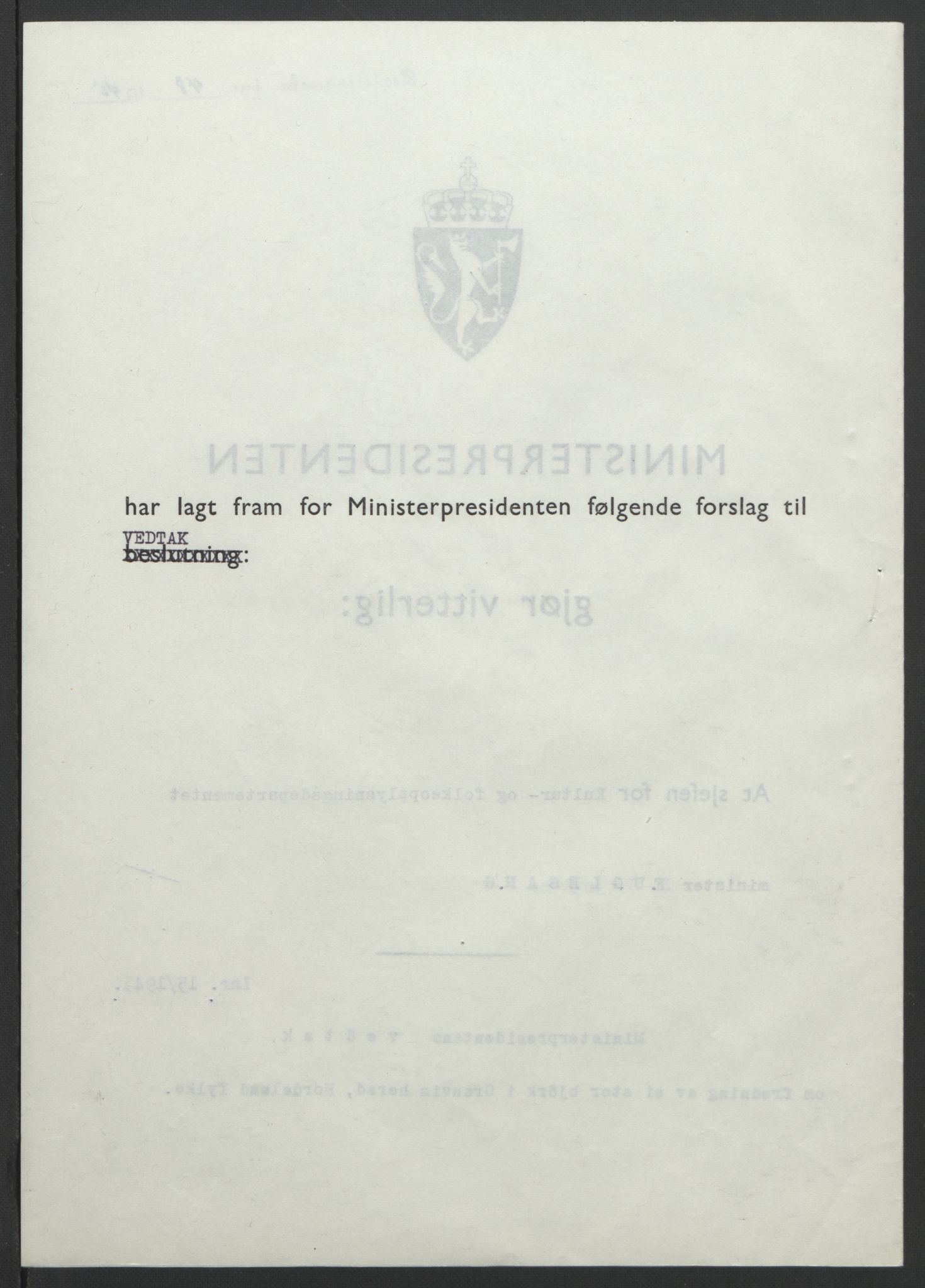 NS-administrasjonen 1940-1945 (Statsrådsekretariatet, de kommisariske statsråder mm), RA/S-4279/D/Db/L0101/0001: -- / Lover og vedtak, 1945, s. 217