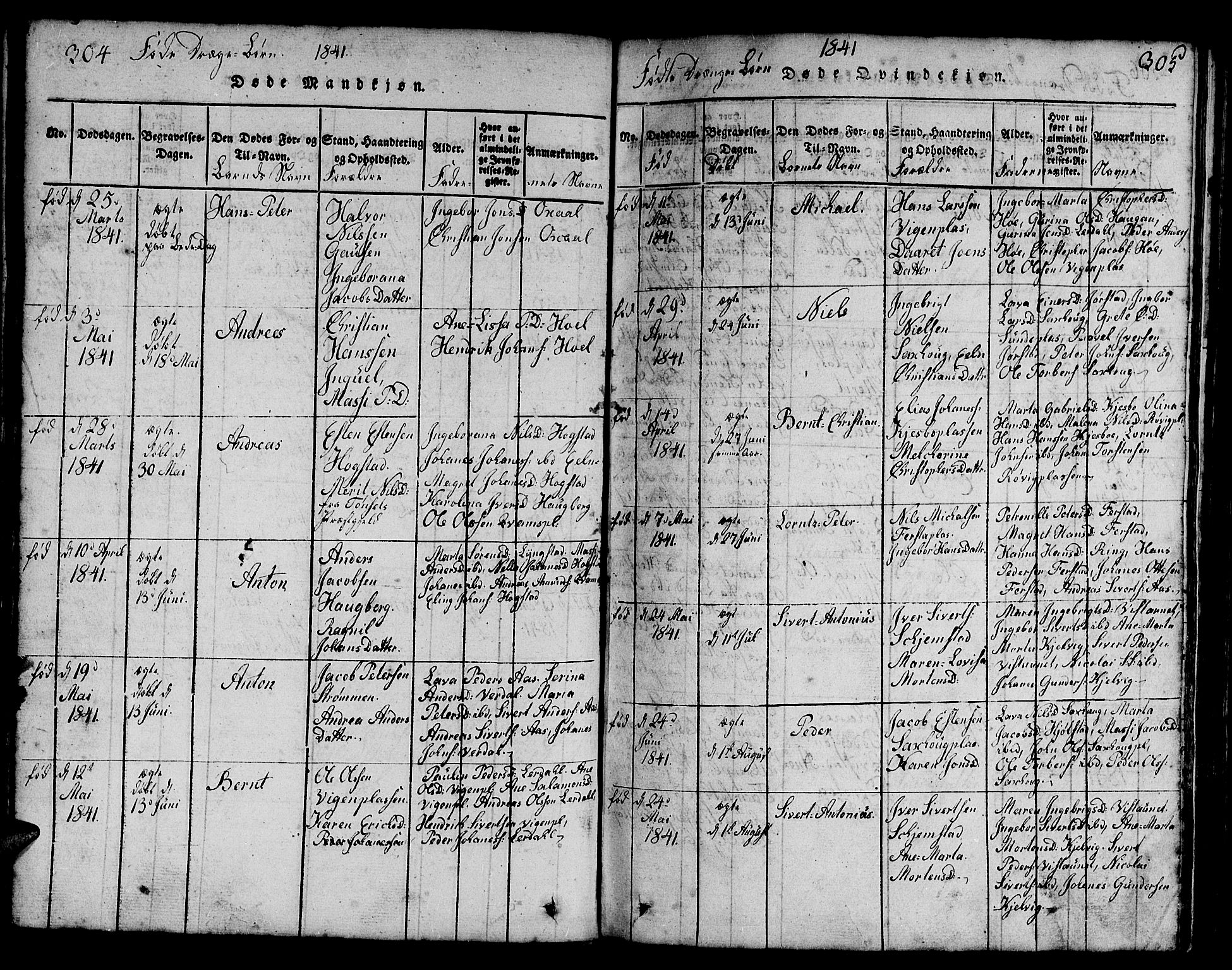 Ministerialprotokoller, klokkerbøker og fødselsregistre - Nord-Trøndelag, SAT/A-1458/730/L0298: Klokkerbok nr. 730C01, 1816-1849, s. 304-305